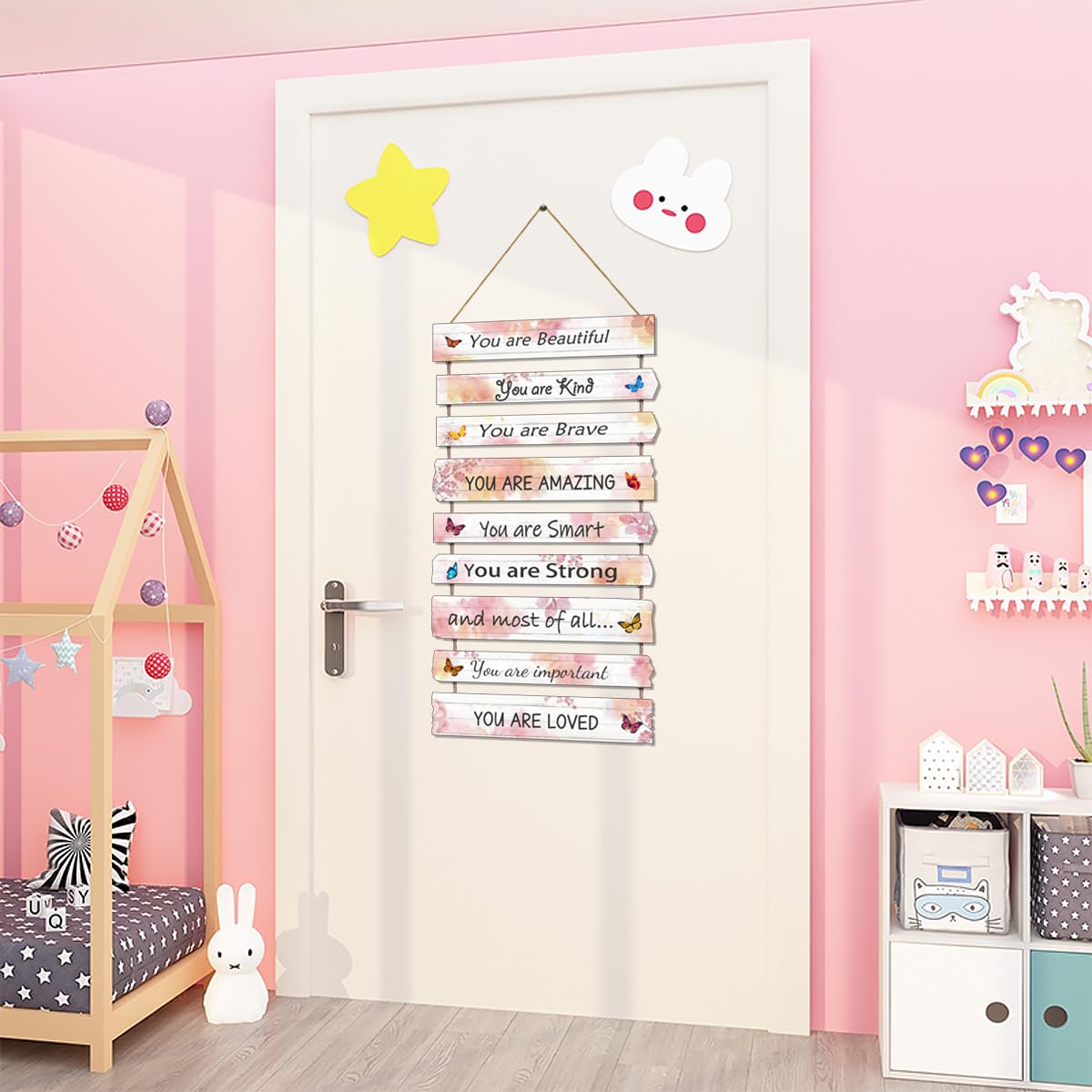 Butterfly Girl's Room Decor - Pink Wall Art for Baby Girl, Trendy Nursery & Bedroom Decorations, Dorm & Classroom Wall Signs - Perfect for Kids' Bedroom, Bathroom & Playroom Decor