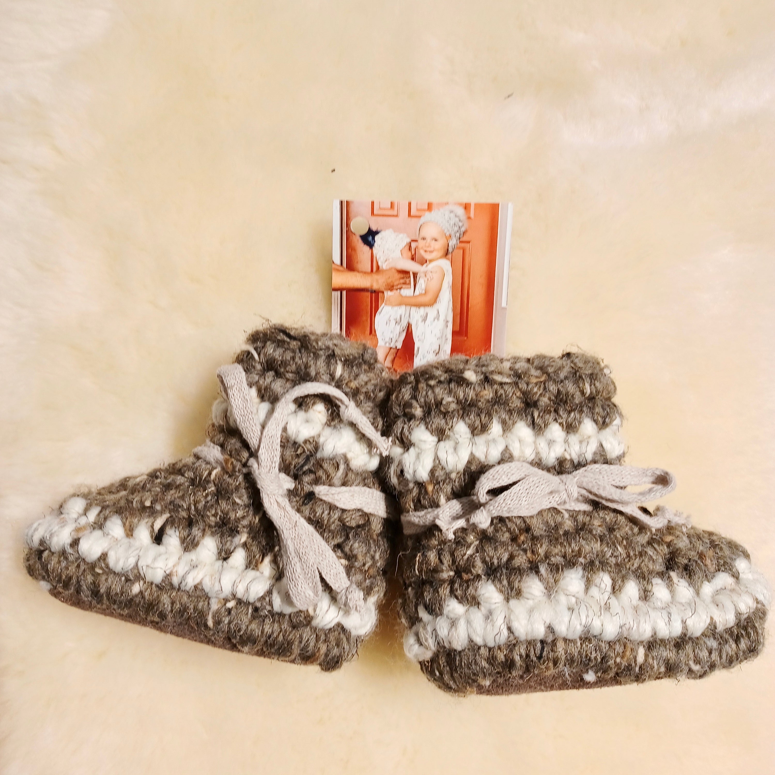 Soft Wool Baby Booties for Newborns - Cozy Sheepies Barley/Wheat Design - Perfect for Winter, Indoor & Outdoor Use