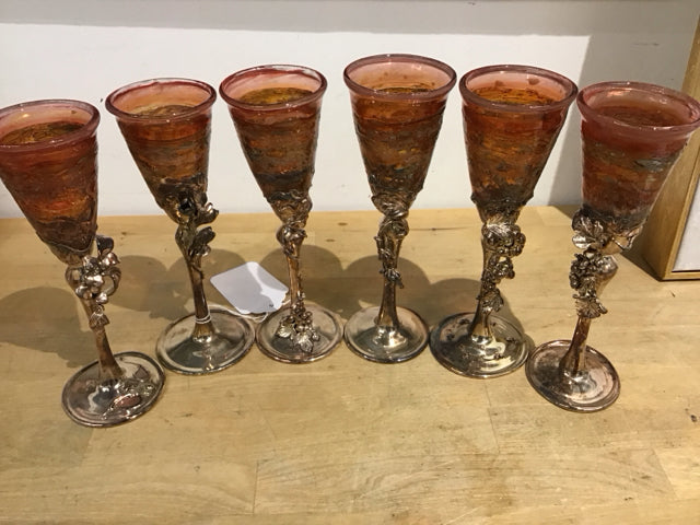 Premium Set of 6 Elegant Art Glass Stemware with Durable Metal Base - Perfect for Wine Tasting, Dinner Parties & Home Decor