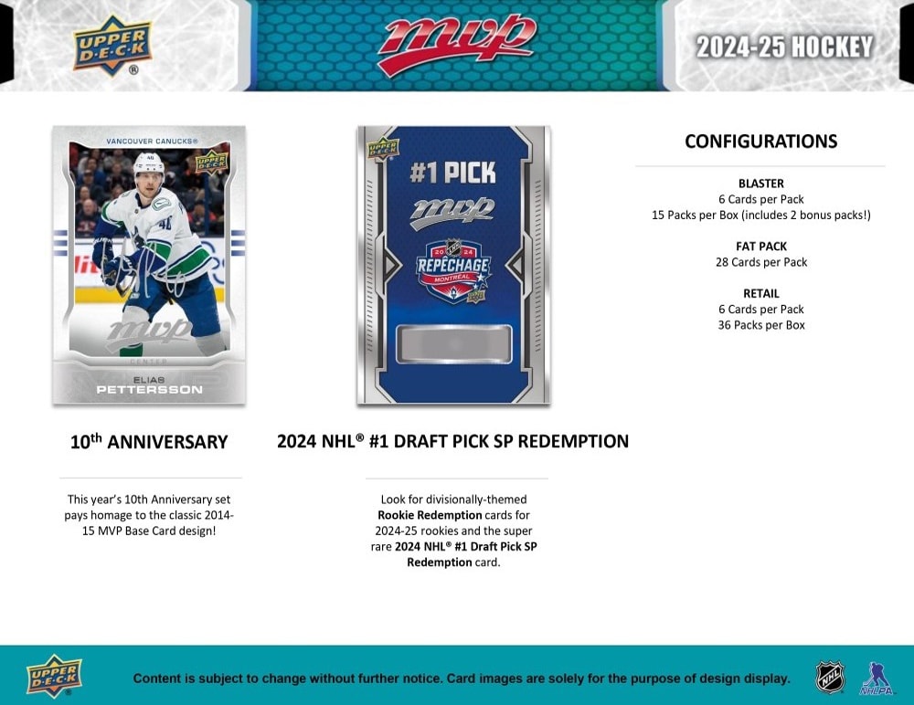 2024-25 Upper Deck MVP Hockey Retail Box - 24 Packs, 8 Cards per Pack - Collectible Hockey Trading Cards for Kids & Adults - Perfect for Gifts, Tournaments, and Fantasy Leagues