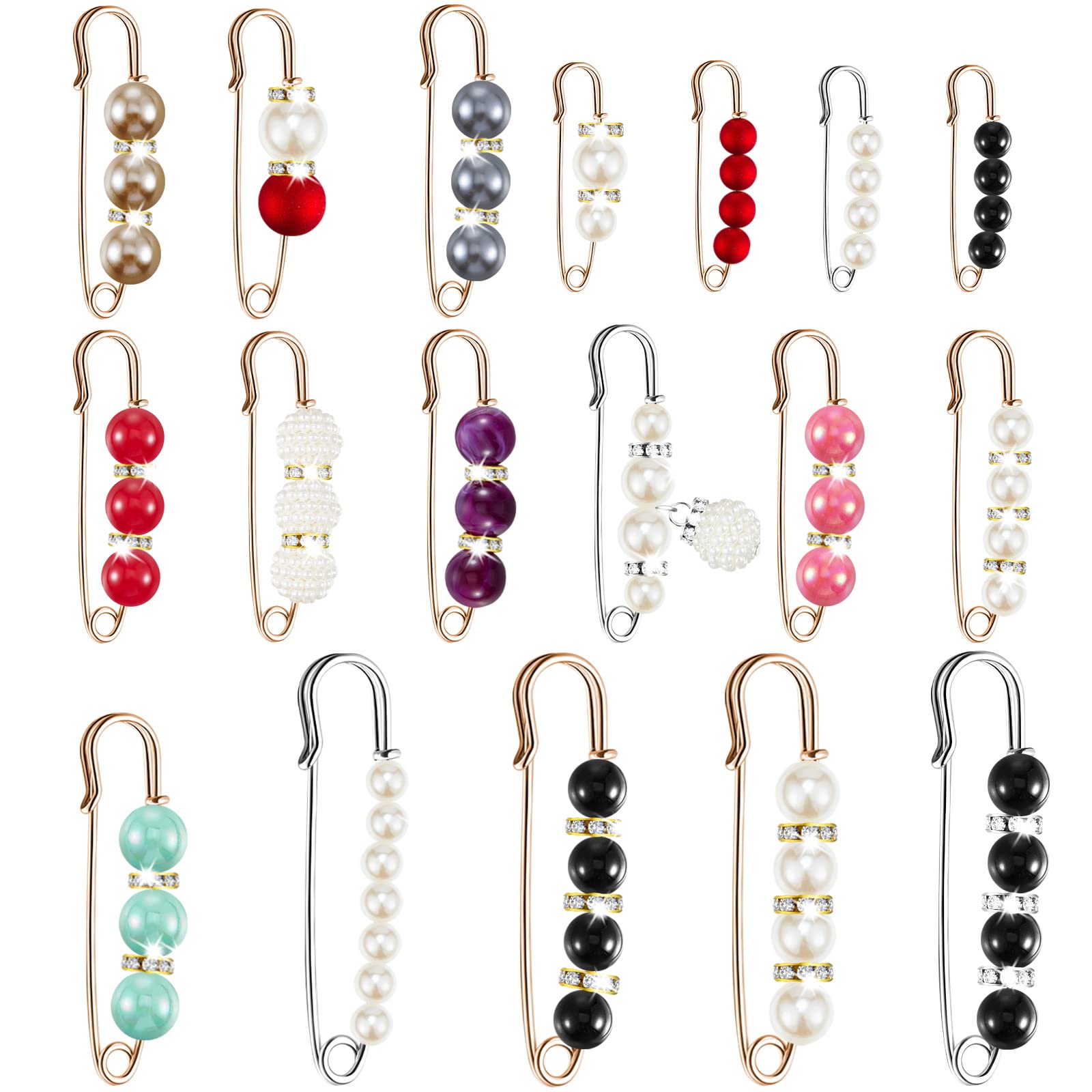 18-Piece Pearl Brooch Pins Set - Elegant Faux Rhinestone & Pearl Sweater Shawl Clips for Women - Decorative Collar Safety Pins for Dresses, Pants, Skirts & Waist Accessories - Perfect for Weddings, Parties & Office Wear