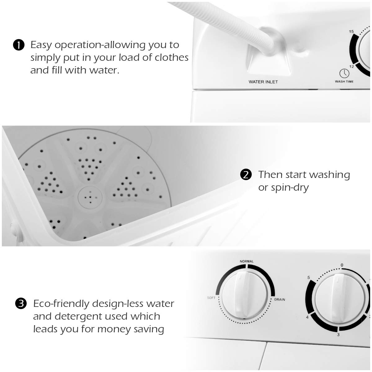 Giantex 20lbs Portable Twin Tub Washing Machine - Compact Mini Washer & Spinner for Apartments, Camping, RVs - Blue & White | Perfect for Small Spaces, Travel & Off-Grid Living