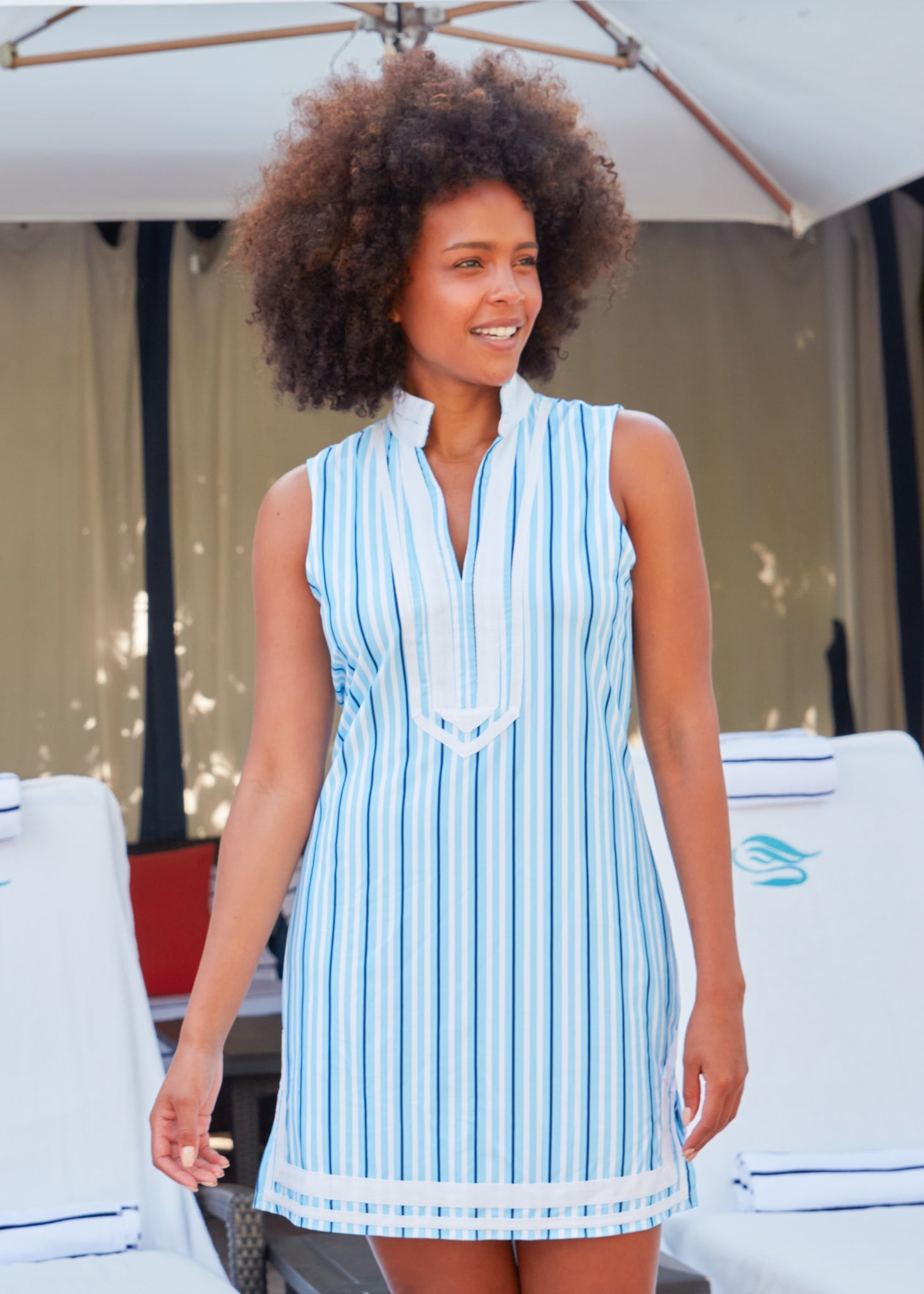 Blue Stripe Sleeveless Tunic Dress for Women - Summer Casual Beach Cover Up & Boho Maxi Dress for Vacation, Party, and Everyday Wear