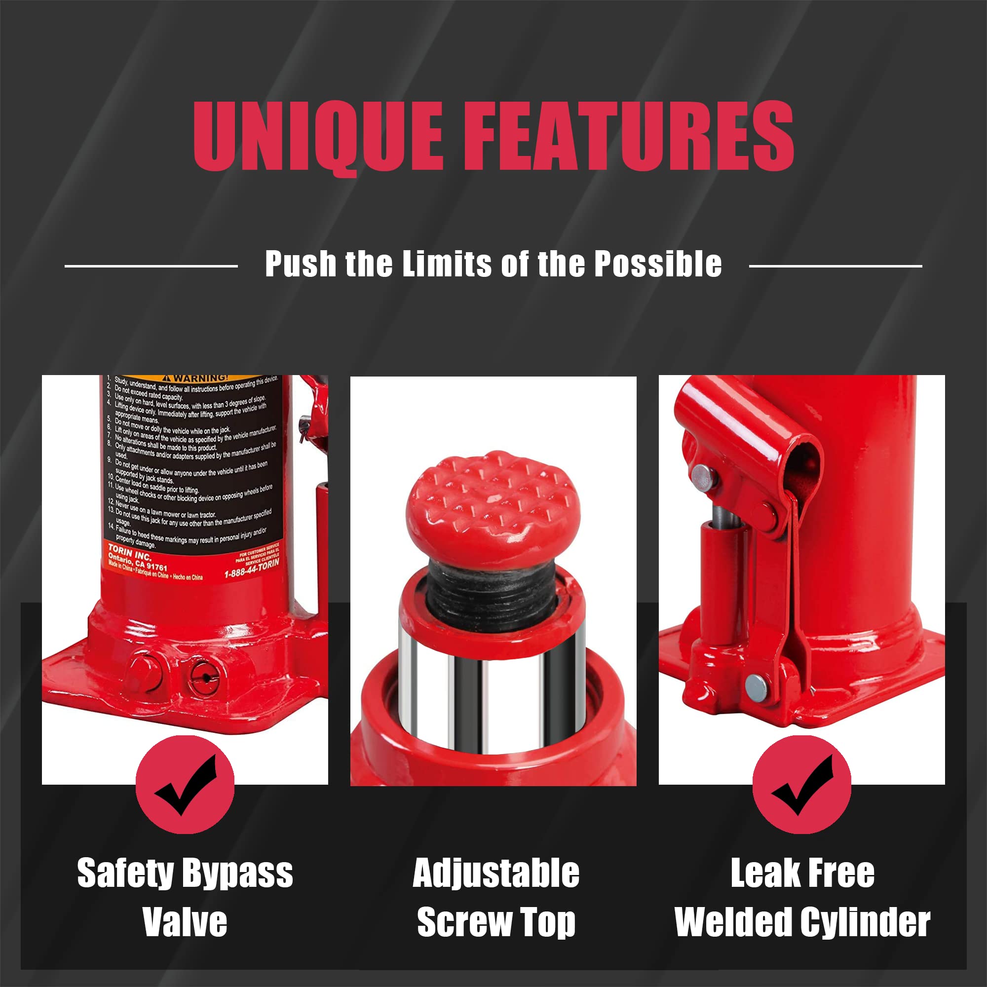 Torin T90603B 6 Ton (12,000 lb) Hydraulic Welded Bottle Jack - Heavy Duty Red Car Jack for Vehicle Lifting, Auto Repair & Construction Use