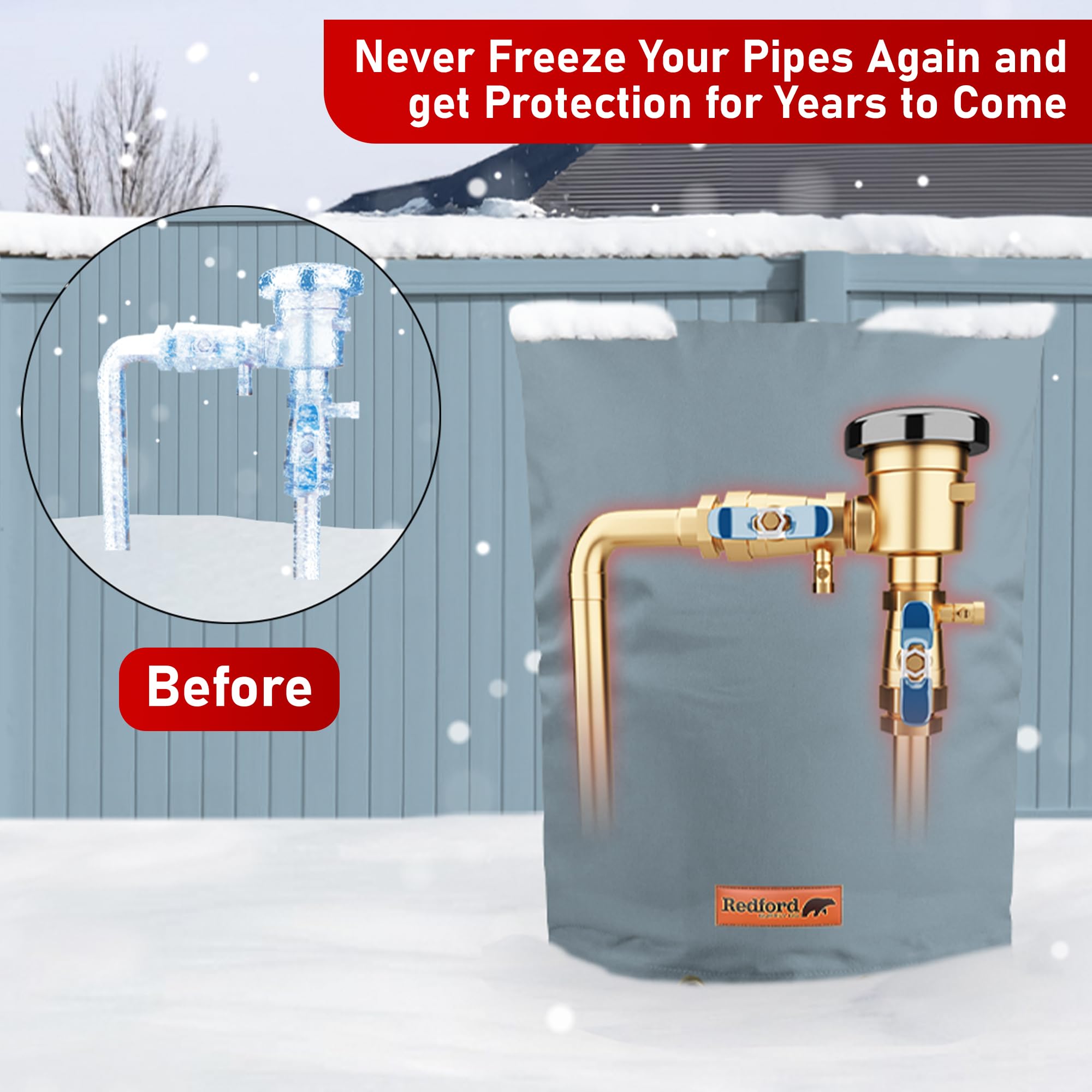 Redford Supply Co. Extreme Cold Snap (0°F) Double Wall EVA Backflow Preventer Insulation Cover - Weatherproof Sprinkler Valve Cover, Well Pump Protection, Pipe Insulator for Freezing Temperatures (20