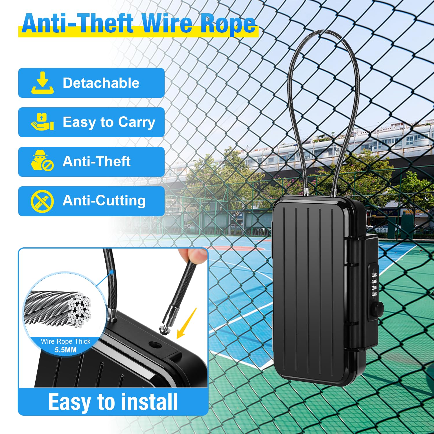 Waterproof Anti-Theft Portable Safe Box with Combination Lock & Removable Wire Rope - Secure Travel Lockbox for Beach, Hotel, Dorm, Home, Office & Car - Perfect for Vacation, Camping & Outdoor Adventures