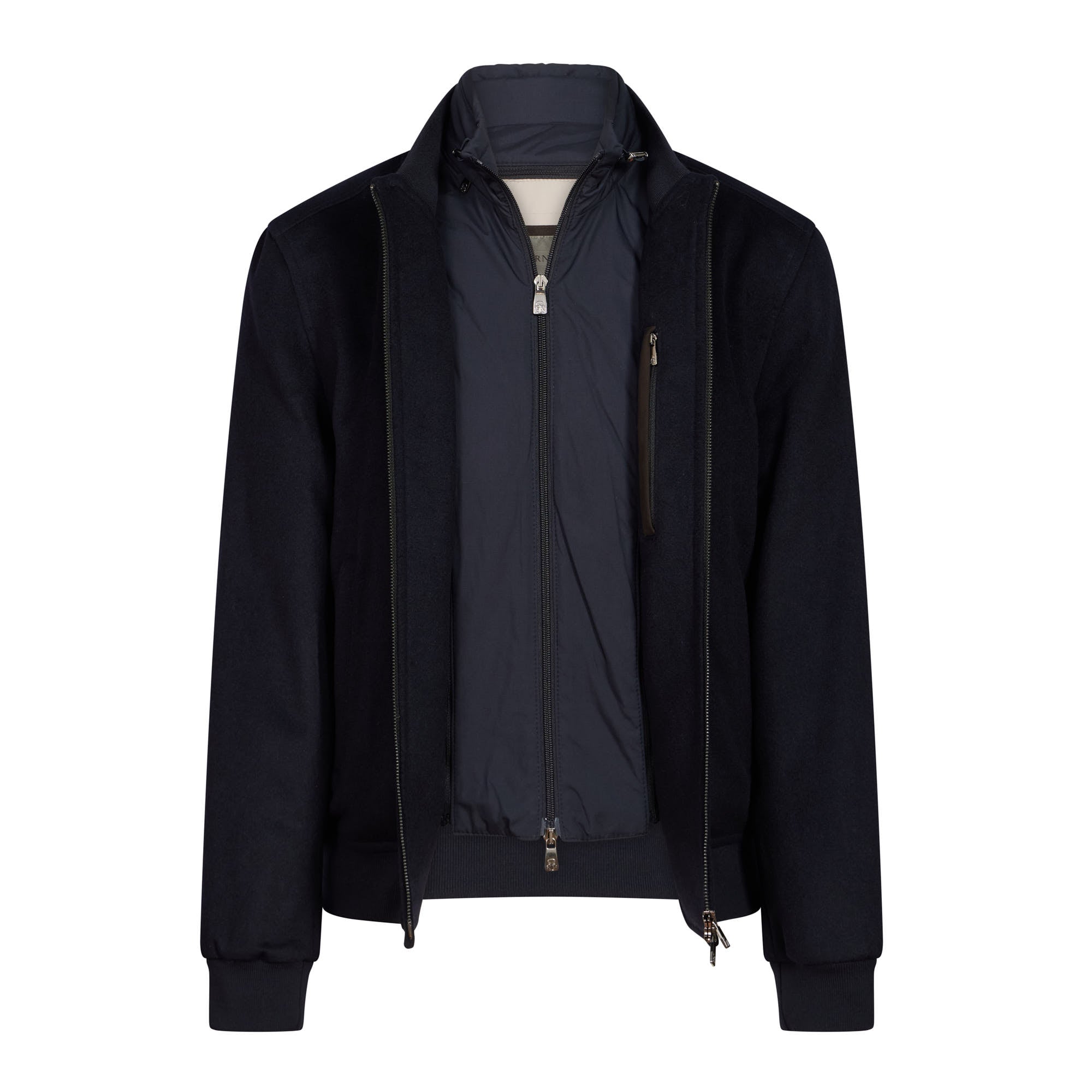 Premium Men's Wool Bomber Jacket by CORNELIANI - Navy Blue Classic Fit for Business Casual & Winter Wear
