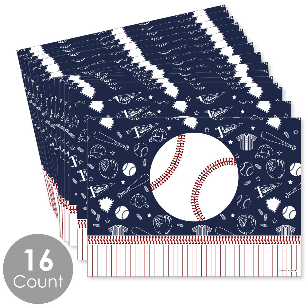 Big Dot of Happiness Batter Up Baseball Party Table Decorations - Set of 16 Placemats for Baby Showers, Birthday Parties & Sports Themed Events - Perfect for Baseball Lovers & Game Day Decor