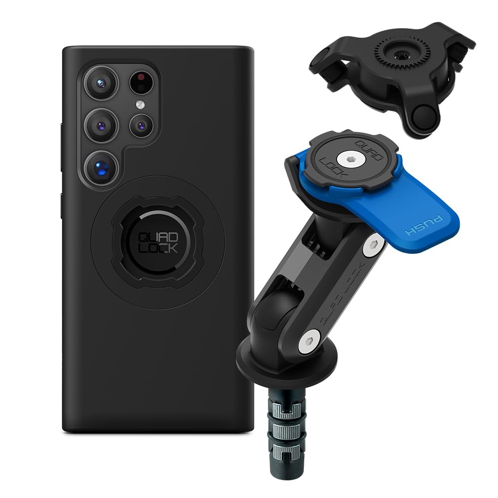 Quad Lock Motorcycle Fork Stem Mount Kit with Vibration Dampener - Compatible with Samsung Galaxy S24 Ultra MAG Phone Case | Secure Phone Holder for Adventure Riding, Off-Road Biking & Commuting