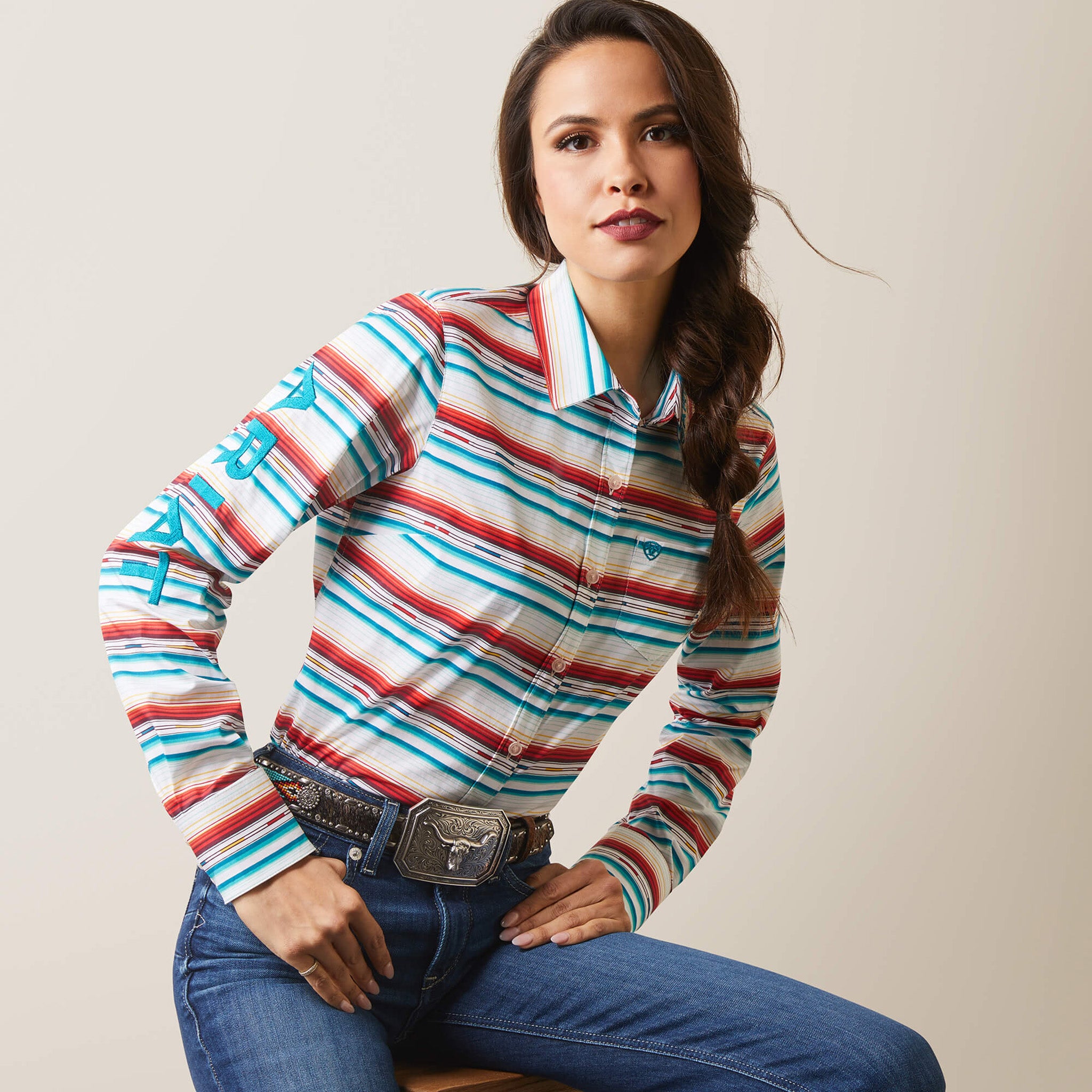 Ariat Women's Striped Long Sleeve Button-Down Shirt - Western Style Casual & Workwear for Ranch, Rodeo & Outdoor Activities