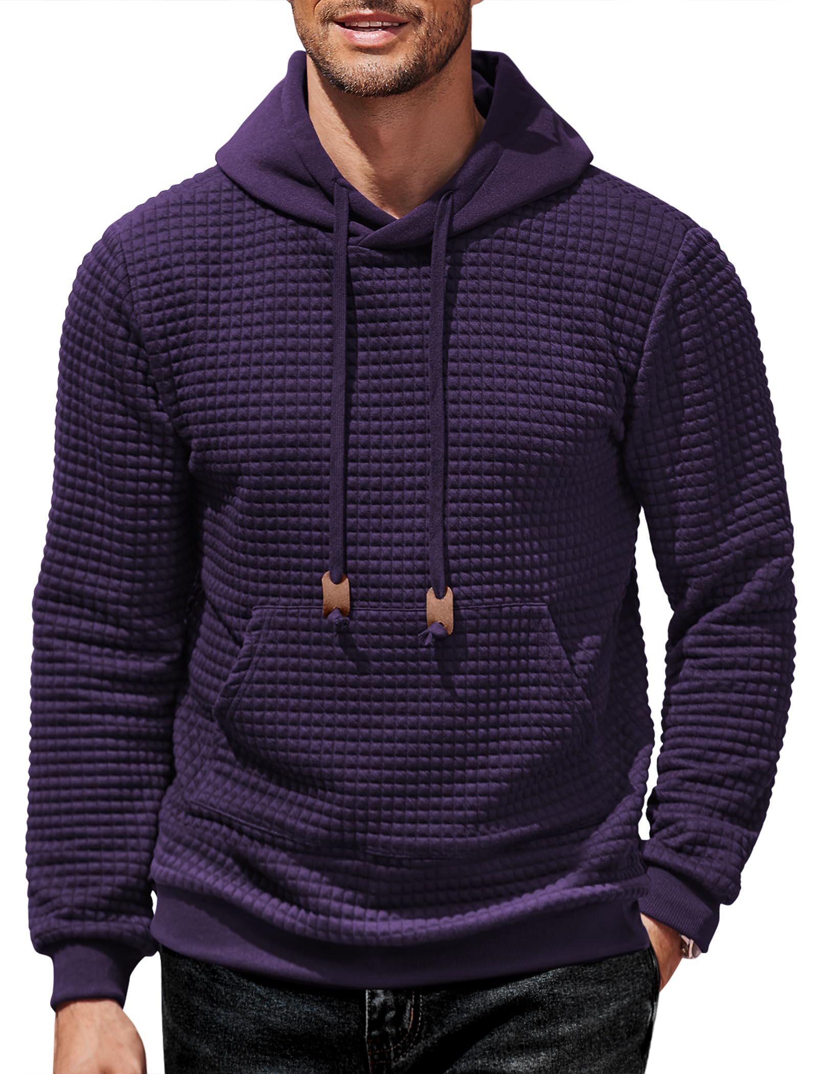 COOFANDY Men's Long Sleeve Waffle Knit Pullover Hoodie with Pocket - Casual Winter Warm Fleece Sweatshirt for Outdoor Activities & Streetwear Fashion
