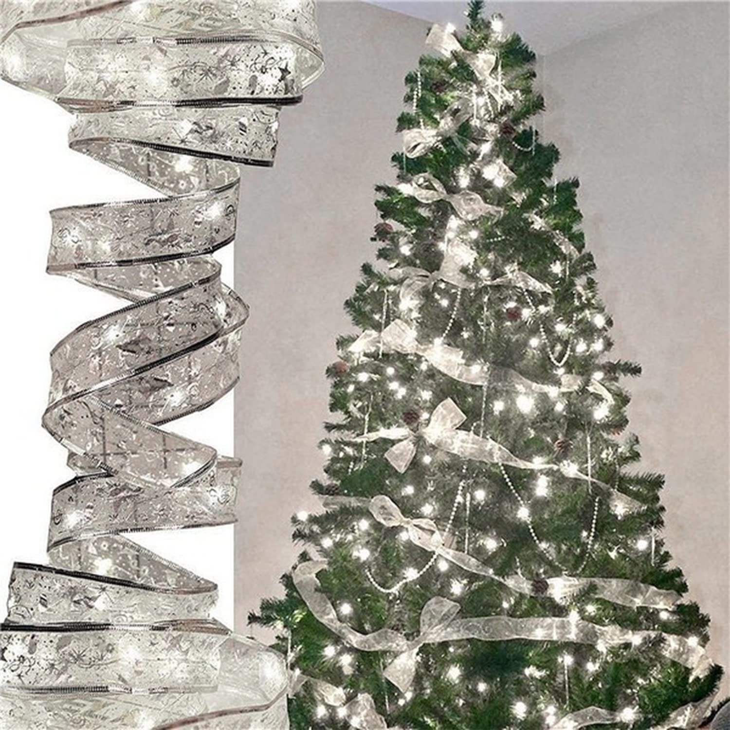 Fairy Tale LED Ribbon Lights - 40 Waterproof Christmas String Lights 13.1ft with Bow Lights for Balcony, Party, Wedding, Holiday & Christmas Tree Decor (Cold White) - Perfect for Indoor/Outdoor Festive Lighting