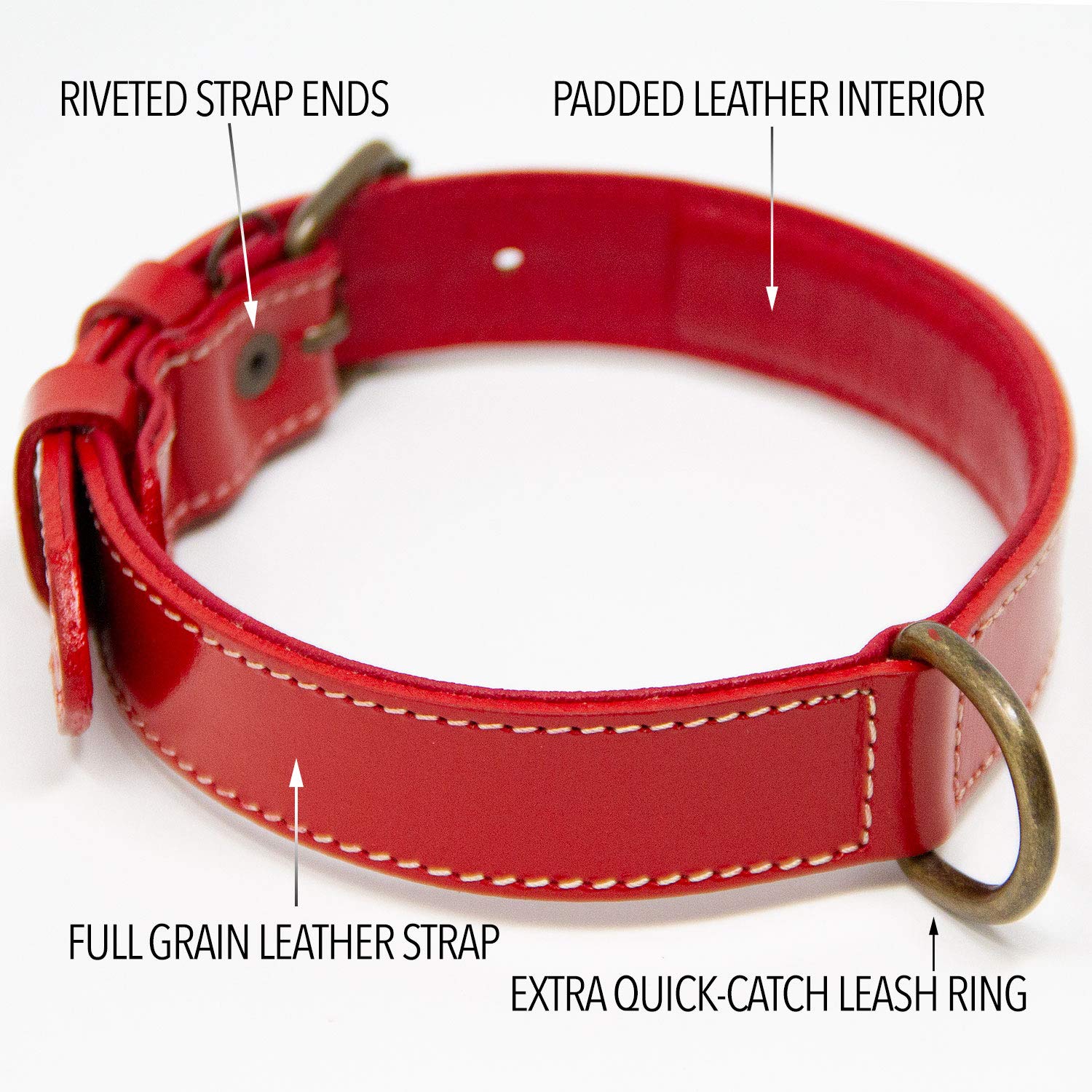 Premium Full Grain Leather Dog Collar for Medium Dogs - Padded Comfort Design, Adjustable & Durable (Red, Medium) | Perfect for Daily Walks, Training & Outdoor Adventures