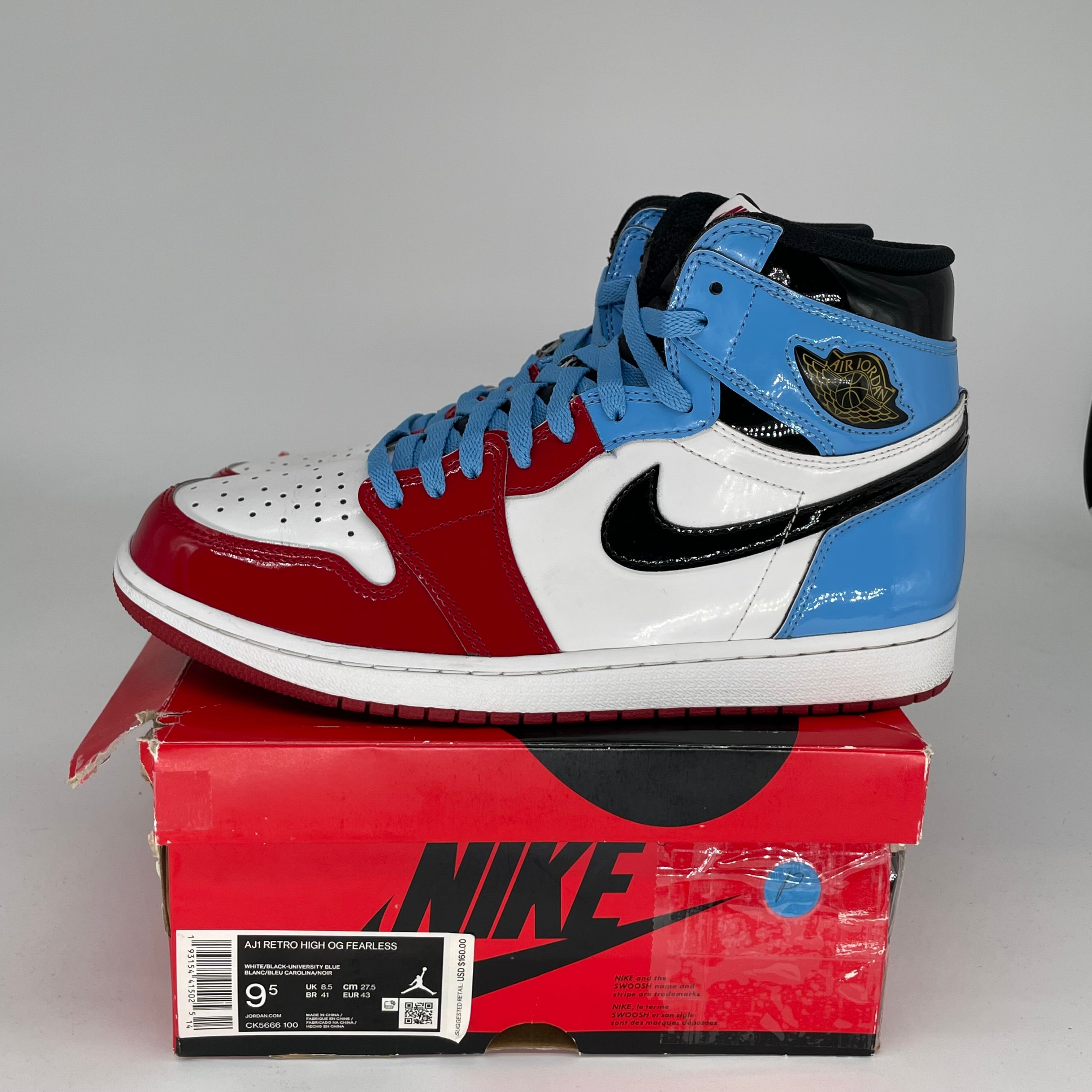 AIR JORDAN 1 FEARLESS UNC CHICAGO Men's Basketball Shoes - Size 9.5 (CK5666-100) - Authentic Retro Sneakers for Streetwear & Sports Fashion