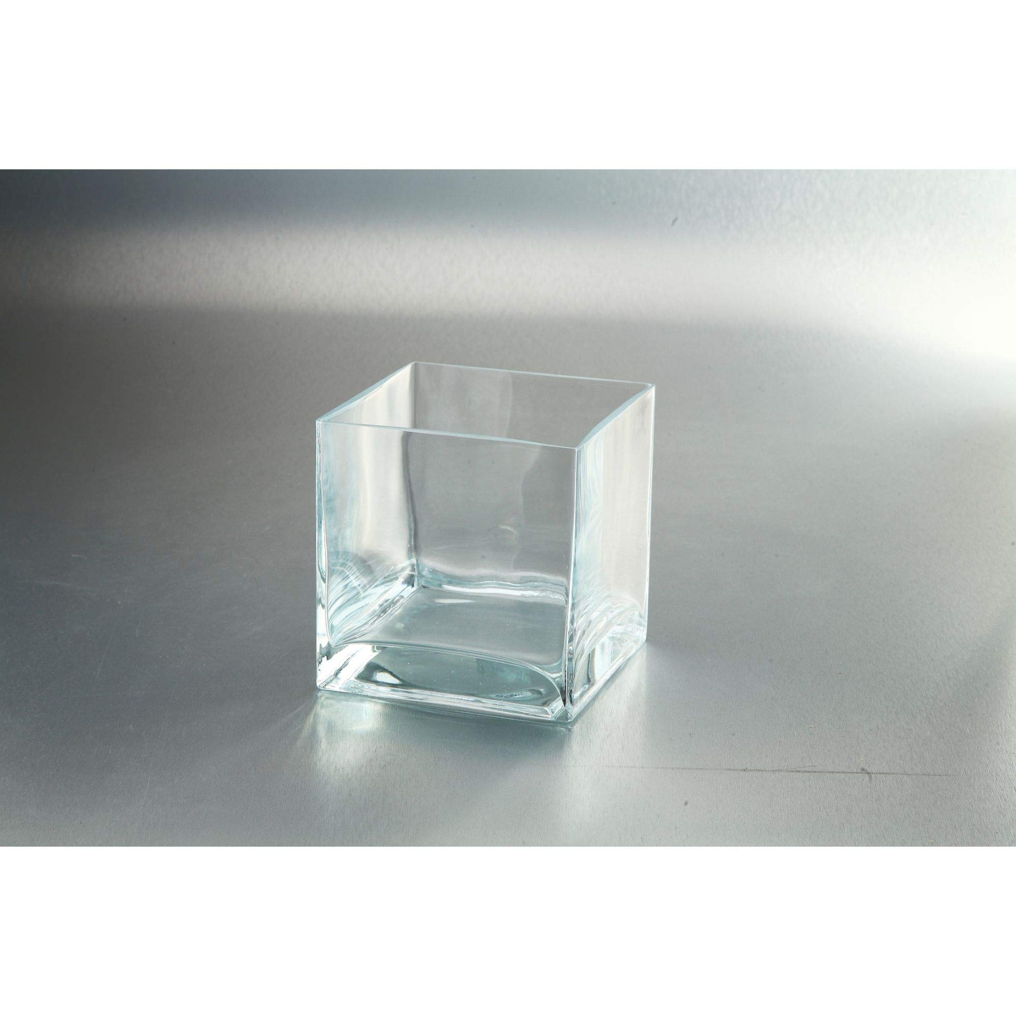 CC Home Furnishings 6 Inch Clear Square Handblown Glass Vase - Perfect for Floral Arrangements, Wedding Centerpieces & Home Decor