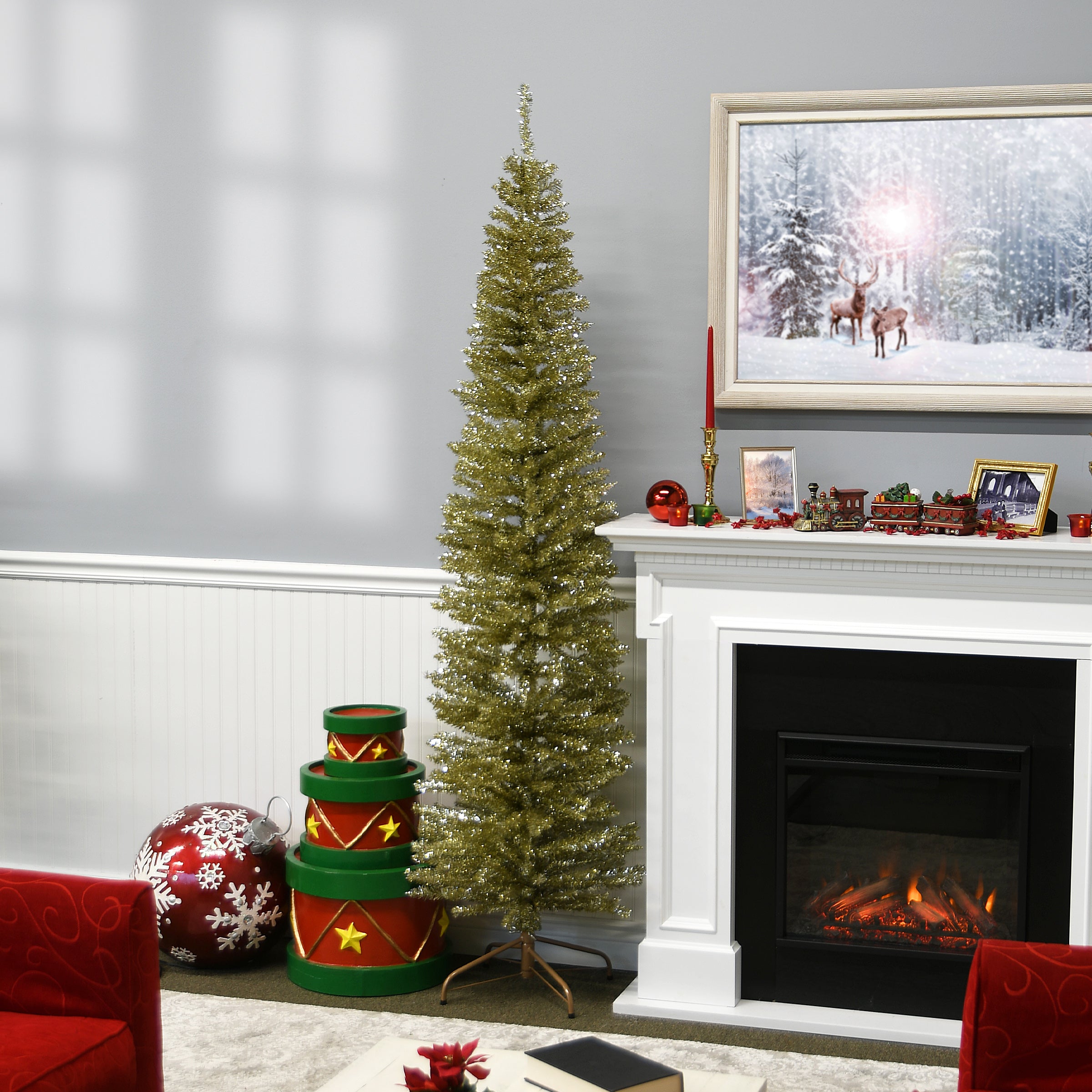 7 ft. Champagne Gold Tinsel Christmas Tree - Elegant Holiday Decor for Living Room, Party & Festive Home Decoration