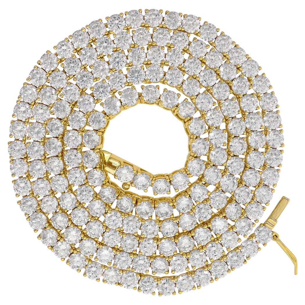 925 Sterling Silver Yellow Tone 3mm 20 Inch CZ Cubic Zirconia Simulated Diamond Tennis Chain Necklace - Unisex Jewelry Gift for Men & Women - Perfect for Parties, Weddings & Everyday Wear