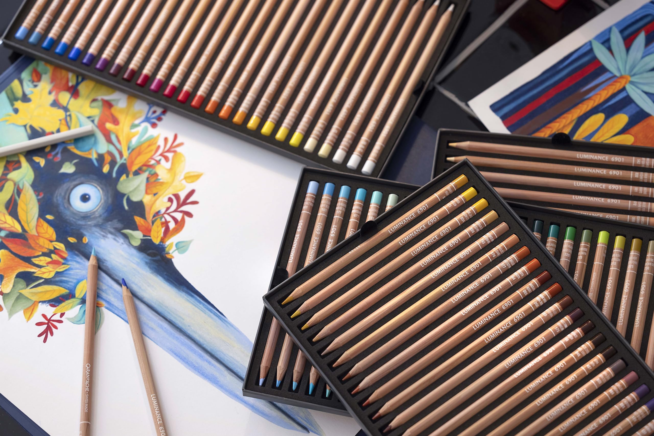 Caran d'Ache Luminance 6901 Artist Colored Pencils - Set of 100 Premium Wax-Based Pencils with 1 Full Blender & 1 Pencil Blender - Ideal for Professional Drawing, Sketching & Fine Art Coloring