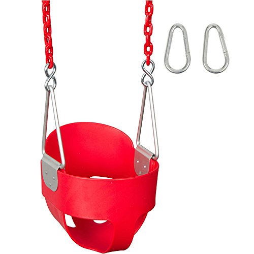 Highback Full Bucket Swing Seat with 8.5' Coated Chain - Durable Red Outdoor Swing Set Accessory for Backyard Playgrounds & Parks
