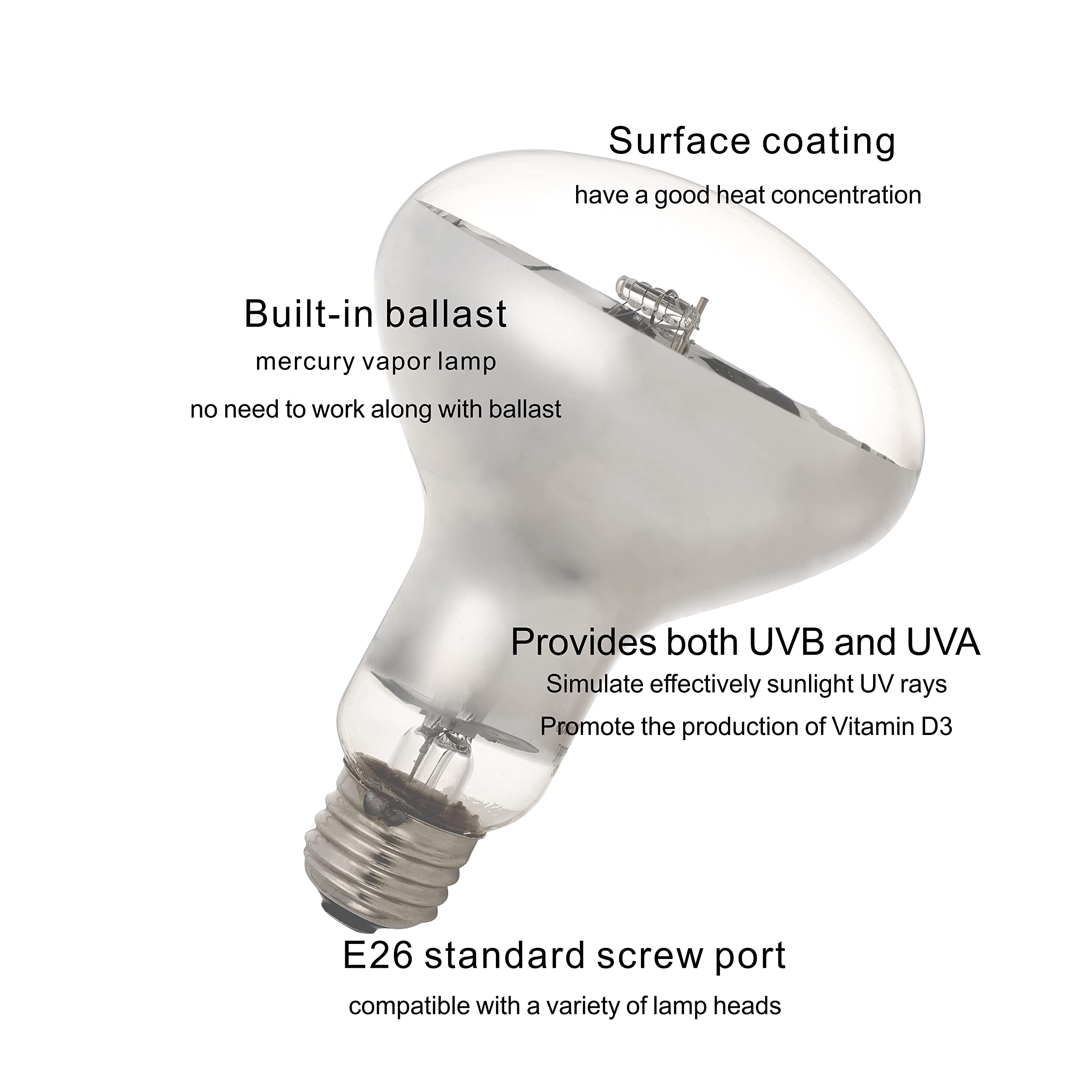 100W UVB UVA Reptile Heat Lamp - Basking Bulb for Bearded Dragons, Lizards, Turtles & Tortoises | Sun Lamp for Amphibians & Reptile Terrariums | 1-Pack for Optimal Vitamin D3 Synthesis & Healthy Shell Growth