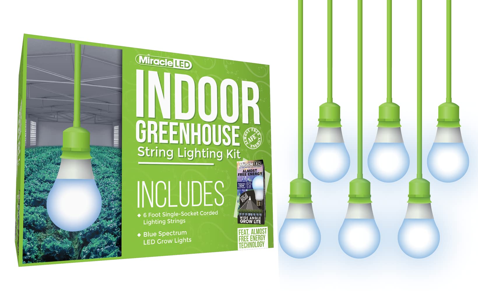Miracle LED 6ft Single-Socket Indoor Greenhouse Kit with Blue Spectrum Grow Light - Energy Efficient 150W Replacement (6-Pack) for Hydroponics, Seed Starting & Indoor Gardening
