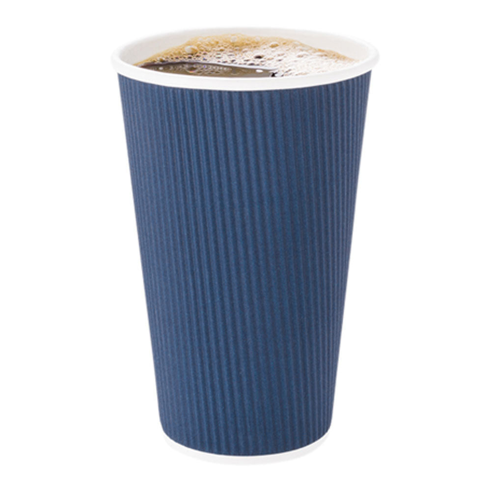 20 oz Midnight Blue Paper Coffee Cups with Ripple Wall - 3.5
