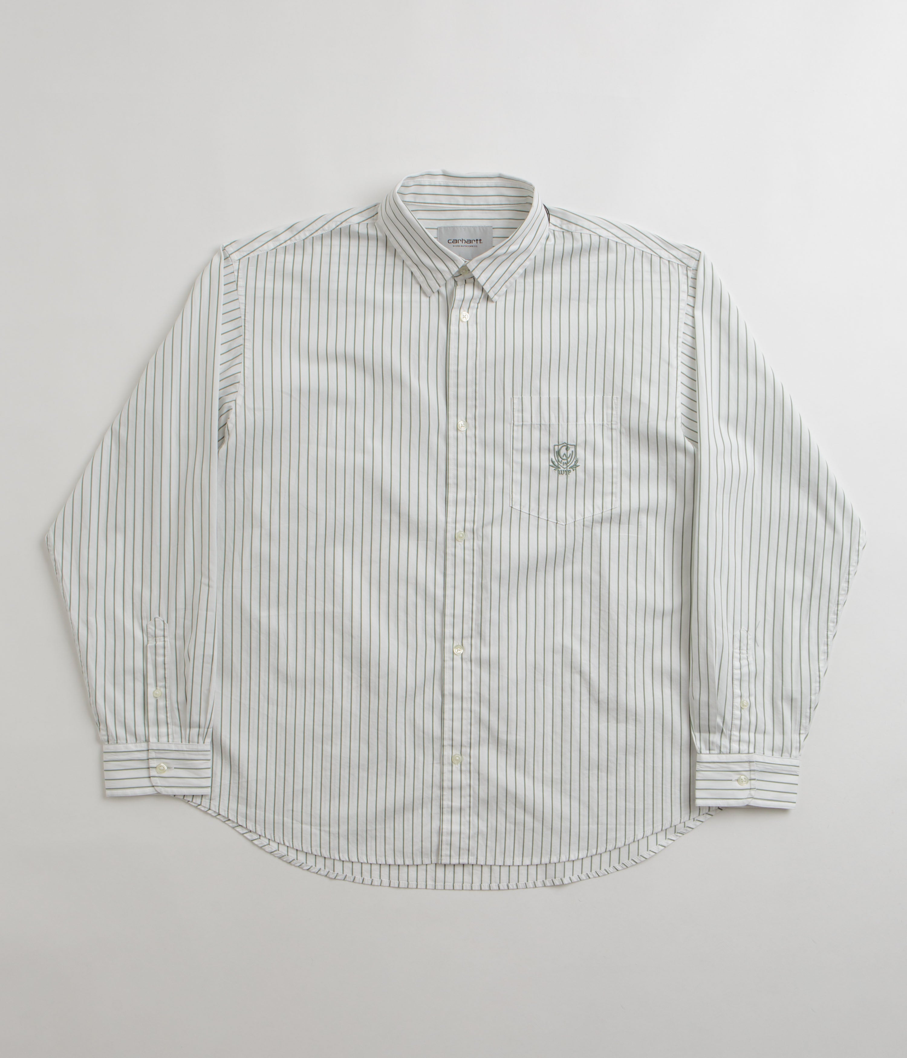 Carhartt Linus Stripe Poplin Shirt for Men - Comfortable Casual Button-Up Shirt in Park/White Color - Perfect for Work, Outdoor Activities & Everyday Wear