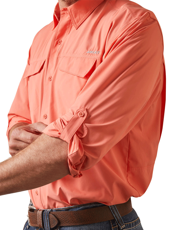 Ariat Men's VentTEK Outbound Classic Fit Long Sleeve Shirt - Moisture Wicking & Breathable Performance Shirt for Hiking, Fishing & Outdoor Activities (Peach Echo)