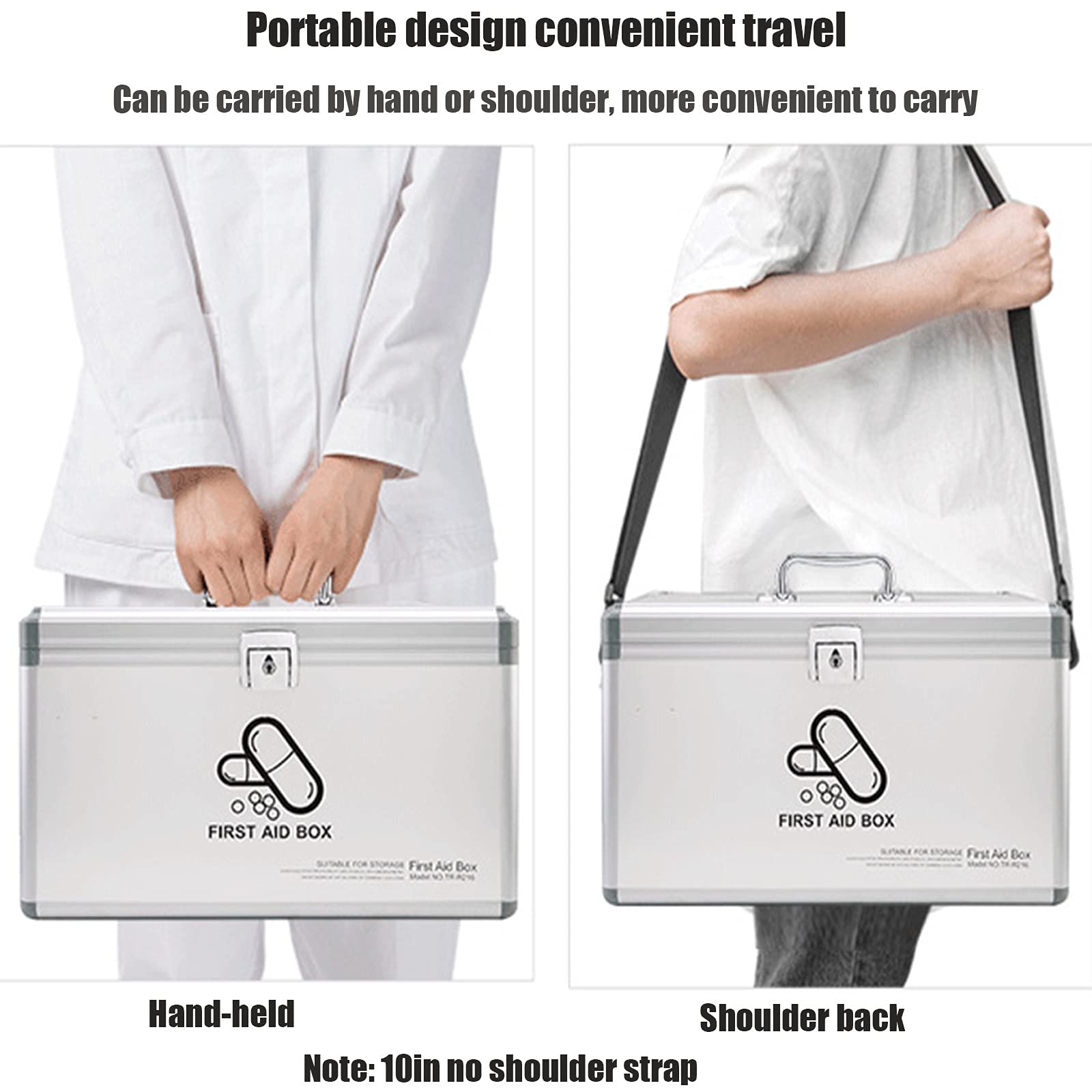 Lockable First Aid Box with Security Lock - 16in Portable Medicine Storage Box with Handle - Ideal for Home, Office, and Emergency Kits