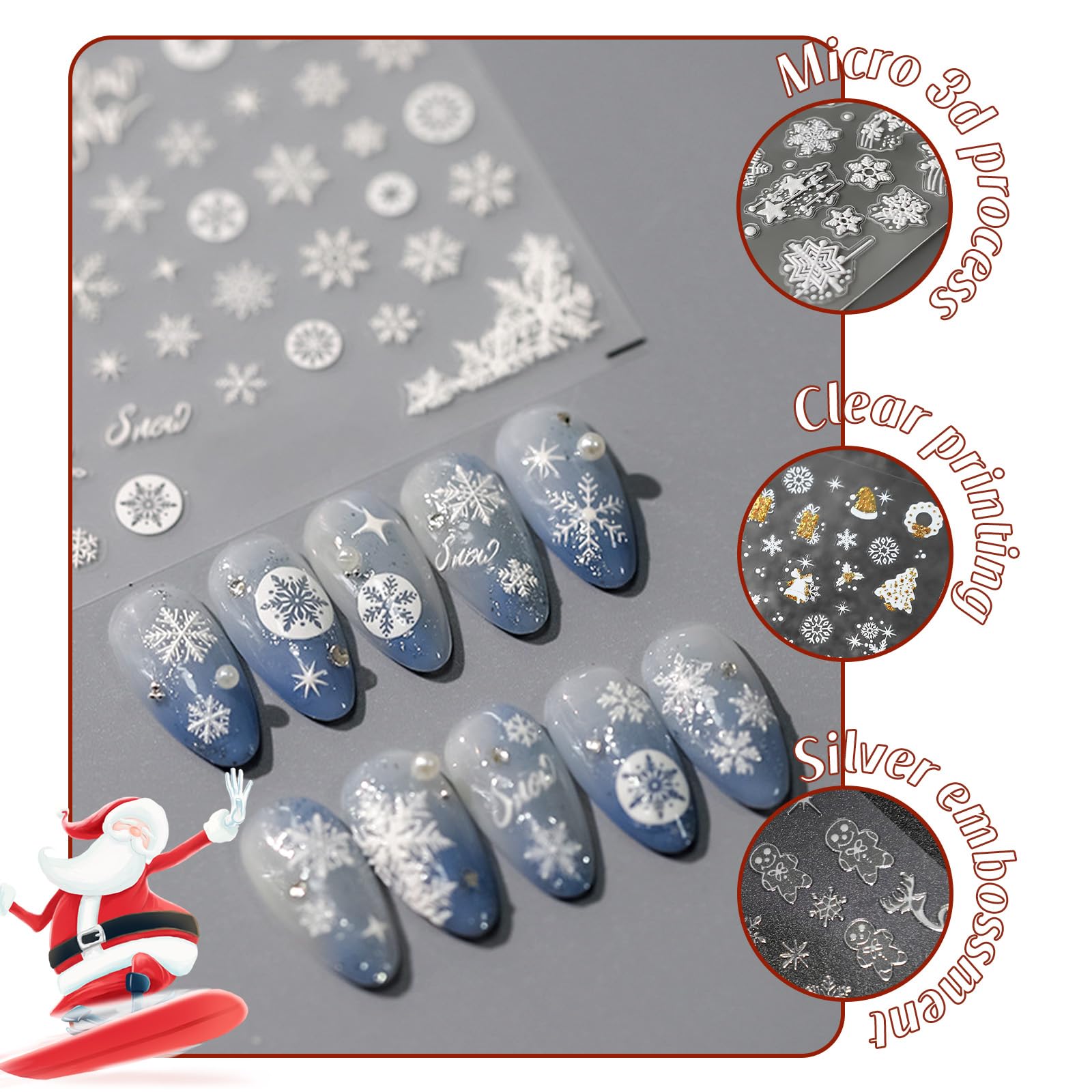 10 Sheets 3D Snowflake Nail Art Stickers - Self-Adhesive Christmas Nail Decals in Black, White, Gold & Silver | Winter Snowflake Nail Designs for Women | Perfect for Holiday Parties, Christmas Gifts & Winter Nail Art