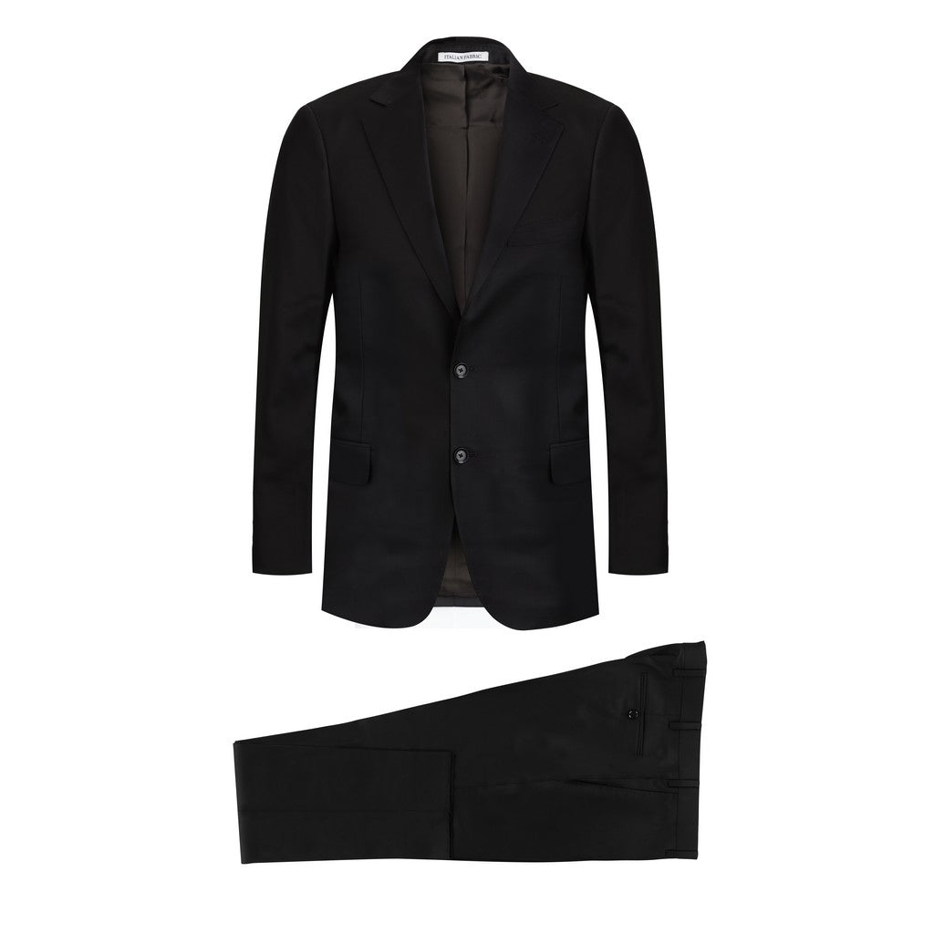 SARTORIAL EDGE Men's Single Breasted Wool Suit - Notch Lapel, Vitale Barberis Canonico Fabric, Classic Black for Business & Formal Occasions