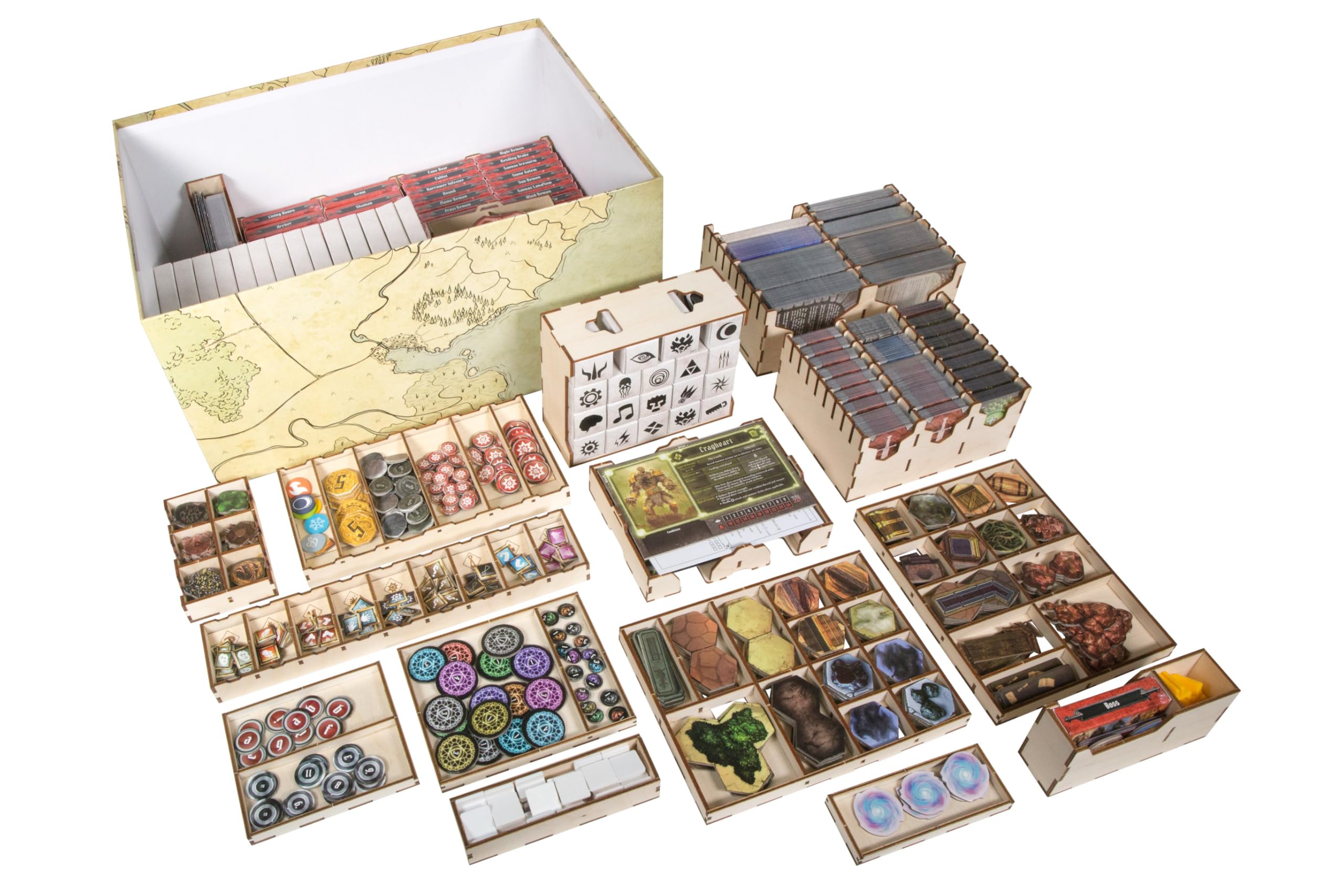 Premium Wooden Game Organizer for Gloomhaven - The Broken Token Storage Box with Custom Trays & Dividers | Perfect for Board Game Nights & Organized Gameplay