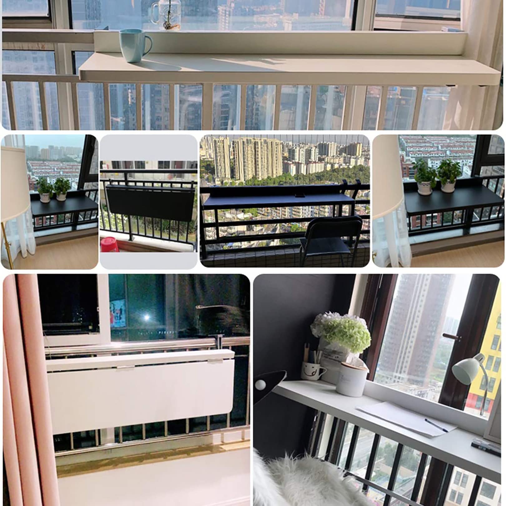 Adjustable Folding Wall-Mounted Balcony Table - Outdoor Deck Dining & Bar Table for Railings - Space-Saving Metal Side Table Perfect for Small Balconies, Patios, and Apartments