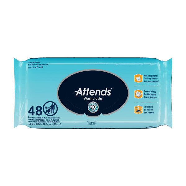 Attends Unscented Washcloths - Soft & Gentle Disposable Washcloths for Adults | Perfect for Personal Hygiene, Elderly Care & Travel Use