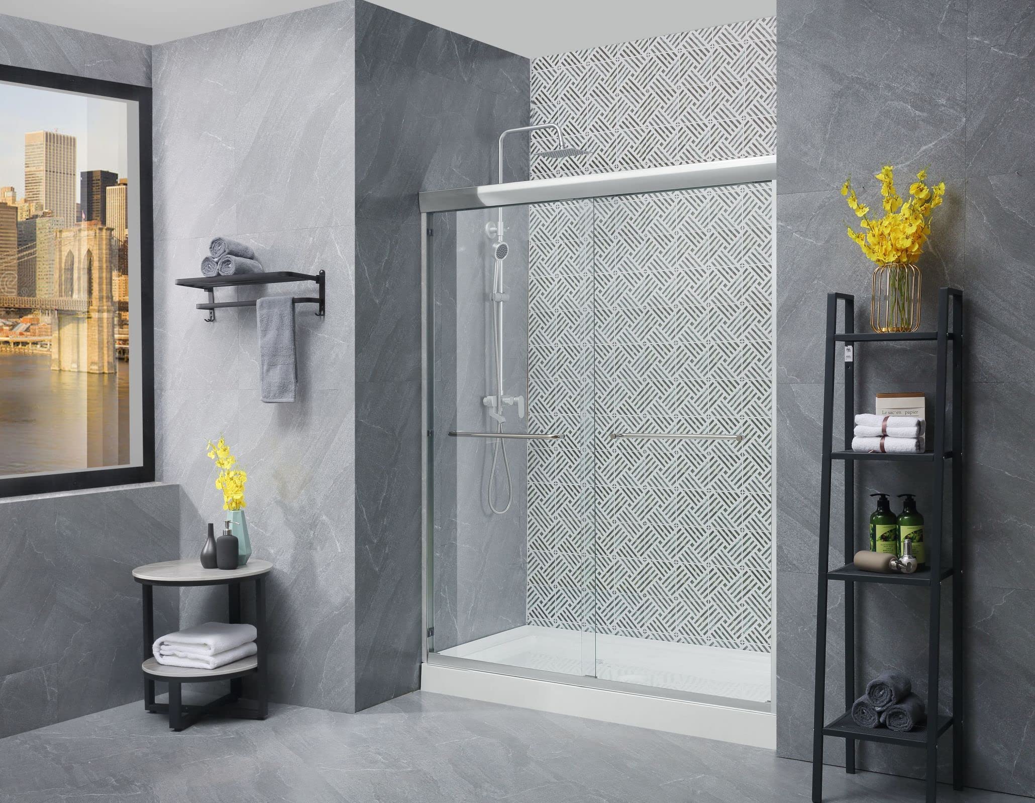 56-60 Inch Adjustable Semi-Frameless Sliding Shower Door - 72 Inch Height - Thick Clear Tempered Safety Glass with 304 Stainless Steel Chrome Hardware - Perfect for Modern Bathroom Renovations & Spa-Like Shower Experience