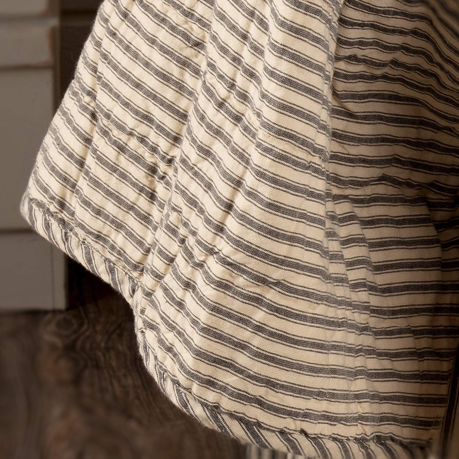 Sawyer Mill Ticking Stripe King Quilt Set - Charcoal Gray | Premium Cotton Bedding for Cozy Sleep | Perfect for Master Bedroom & Guest Room Decor