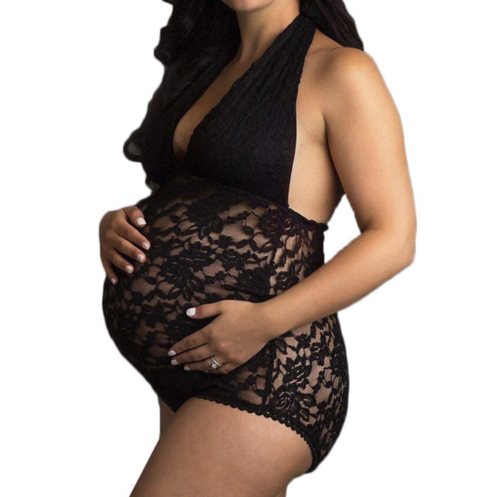 Yartina Women's Maternity Lace Bodysuit Jumpsuit Teddy Lingerie - Comfortable Pregnancy Underwear for Baby Shower, Maternity Photoshoot & Nursing