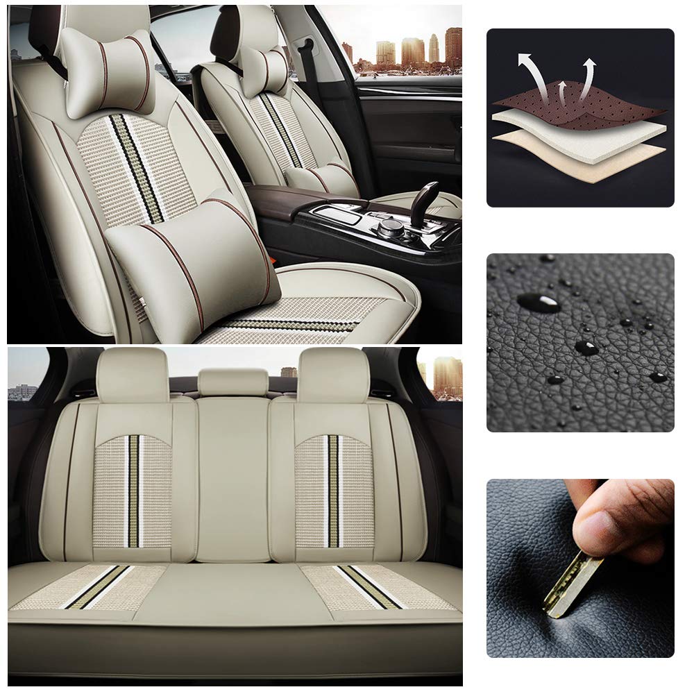 Premium Leatherette Car Seat Covers for Peugeot 301/307/308/408/508 (2006-2008 Models) & 3008/4008/5008 - 5-Seat Full Set with Airbag Compatibility in Beige | Front & Rear Seat Protectors for Comfort & Style