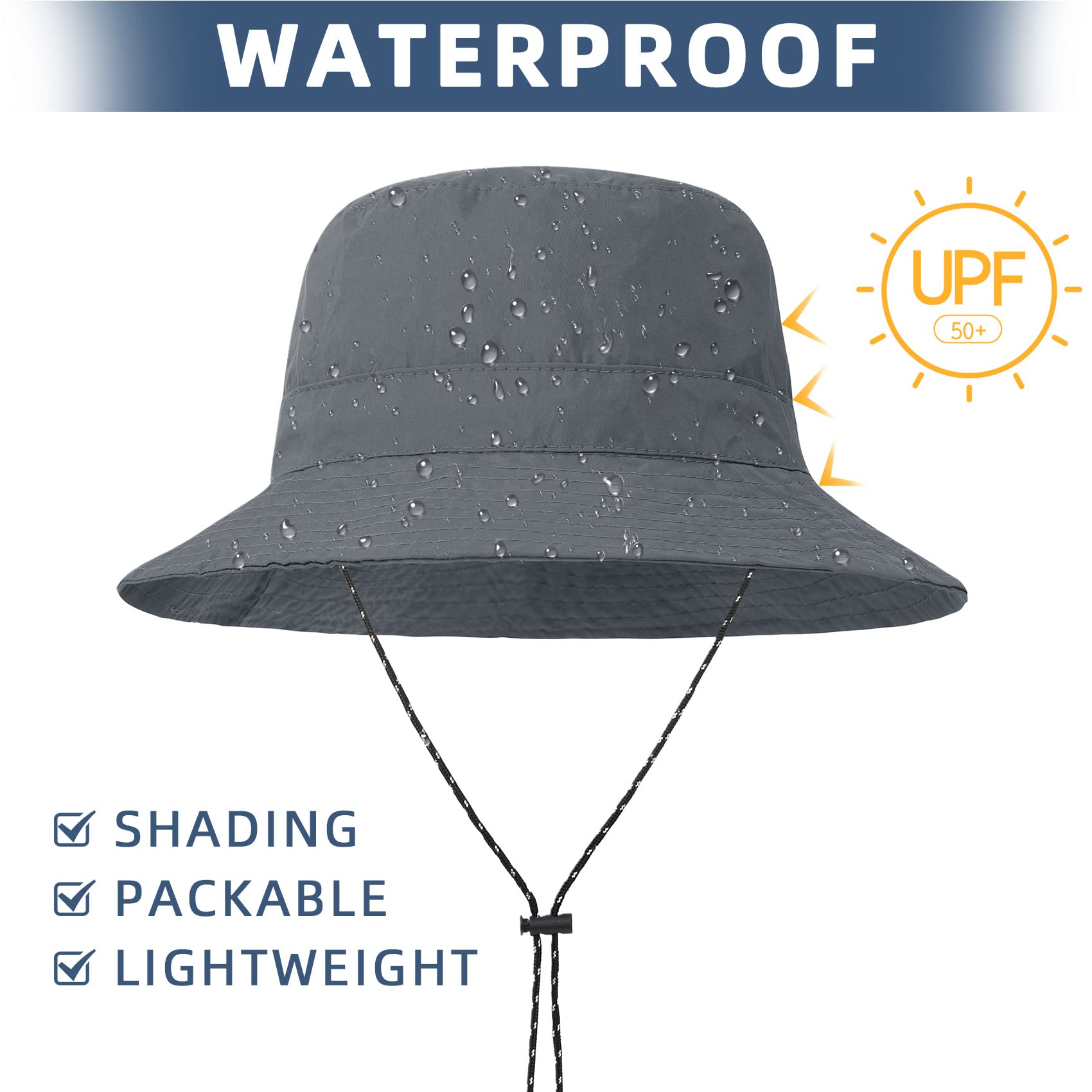 Durio Men's Waterproof Bucket Hat - Packable Sun Hat for Summer, Beach & Outdoor Travel - Perfect for Hiking, Fishing, and Vacation
