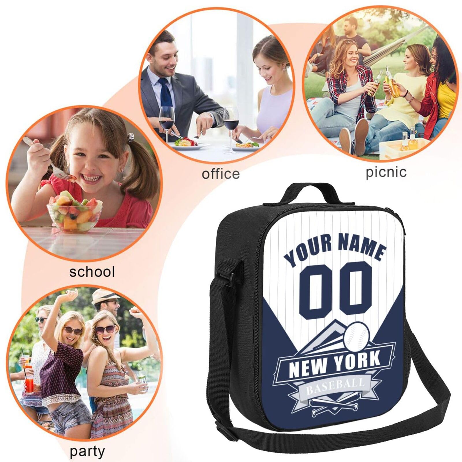 Custom Insulated Lunch Bag with Personalized Name & Number - Portable & Leak-Proof Lunch Box for Work, Gym & School - Great Gift for Men, Women & Sports Fans (New York Style)