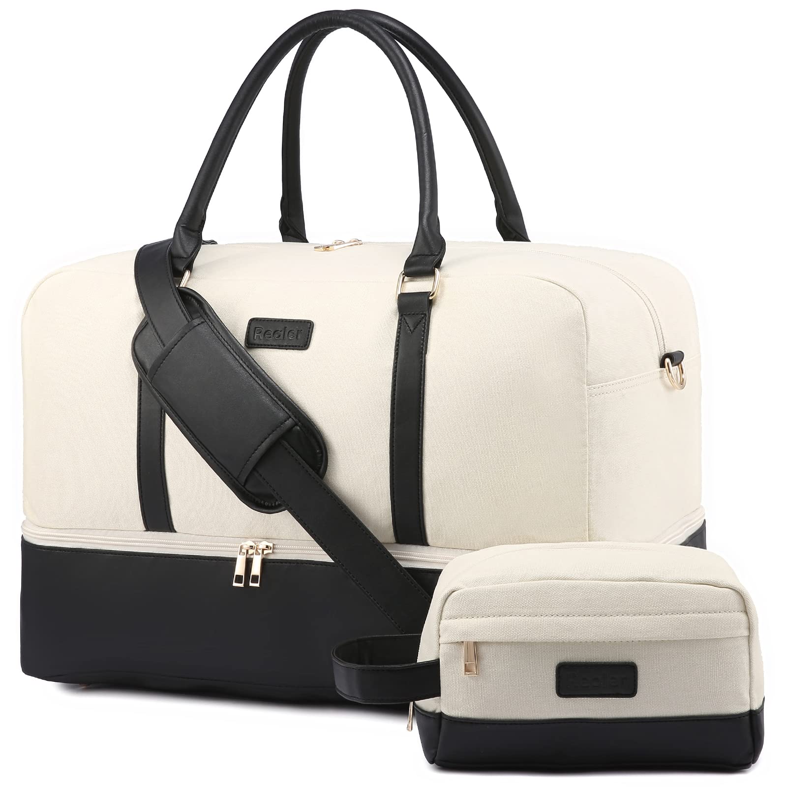 **Women's Canvas Weekender Travel Duffle Bag with Toiletry Pouch & Shoe Compartment - Large Waterproof Carry-On Overnight Bag for Weekend Getaways, Gym, Hospital Labor & Delivery, and Business Trips**