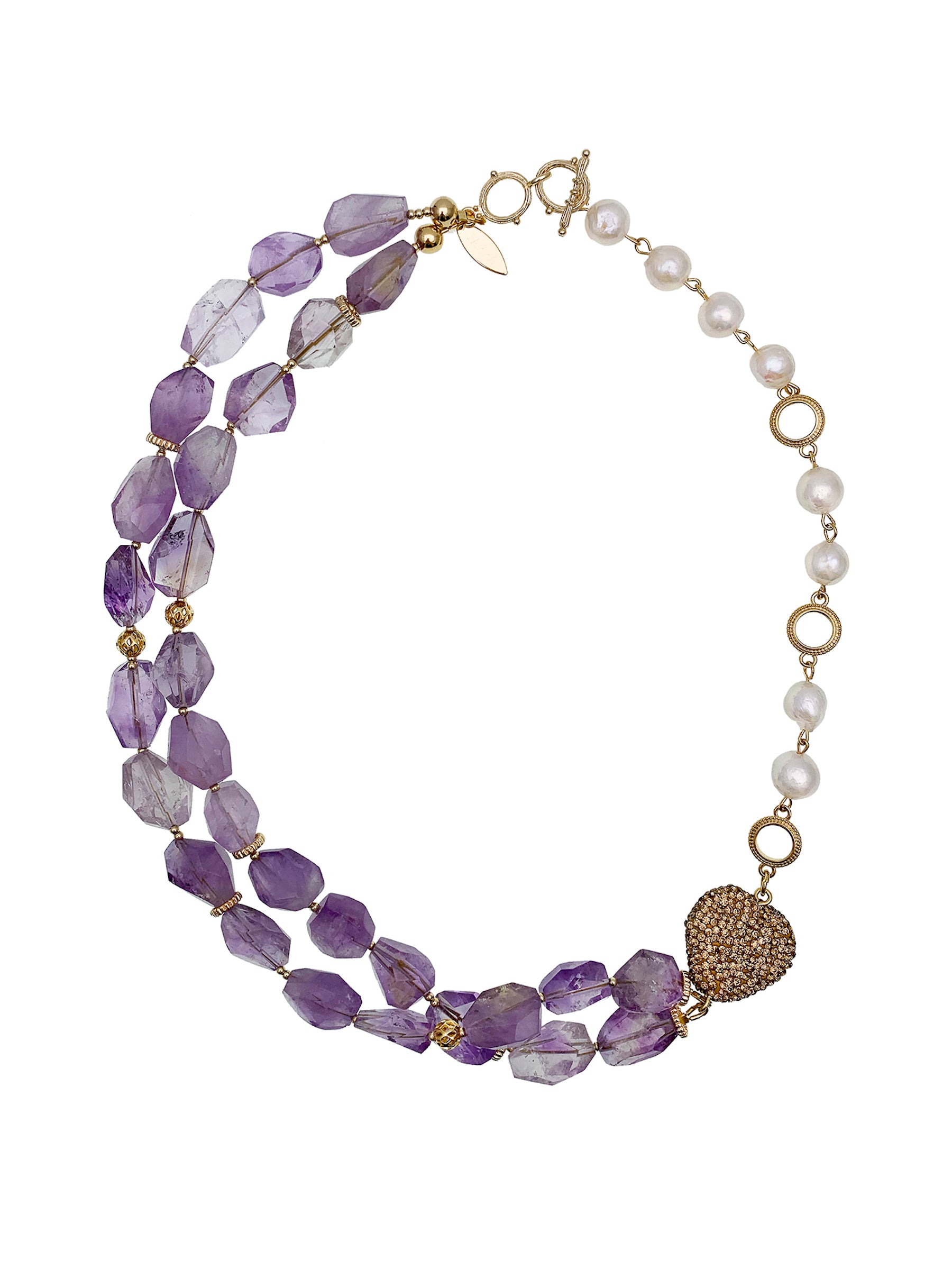 Elegant Amethyst and Pearl Double Strand Necklace EN035 | Perfect for Weddings, Parties & Special Occasions