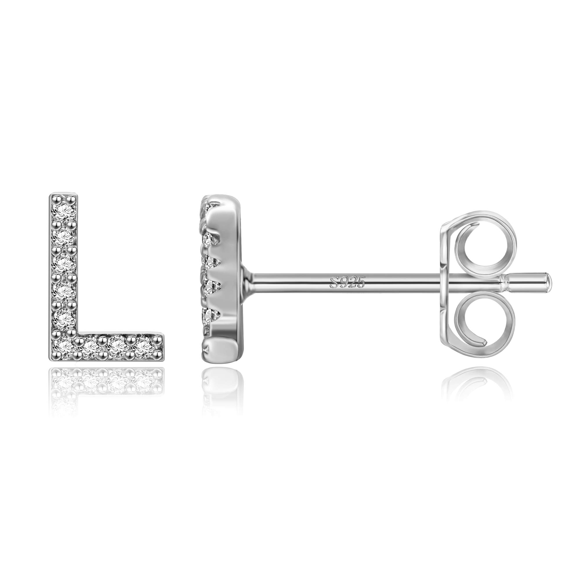 MONOOC Initial Stud Earrings for Women & Girls - Hypoallergenic 925 Sterling Silver Cubic Zirconia Letter Earrings | Perfect Birthday Gift, Graduation Jewelry for Teens & Kids | Everyday Wear, Party & Special Occasion Accessories