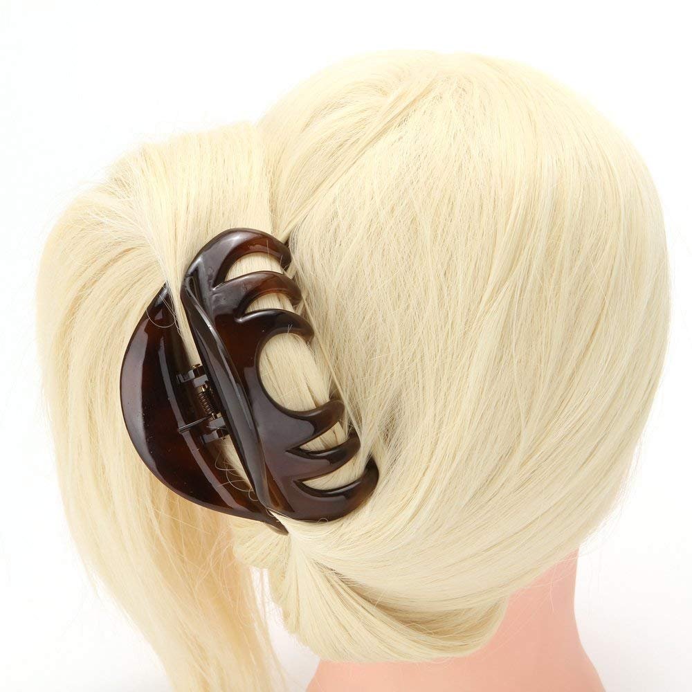 Non-Slip Grip Large Crystal Plastic Octopus Jaw Hair Clips - Banana Claw Clips for Women (12 Teeth, Black & Brown) - Perfect for Updos, Ponytails & Everyday Hairstyles