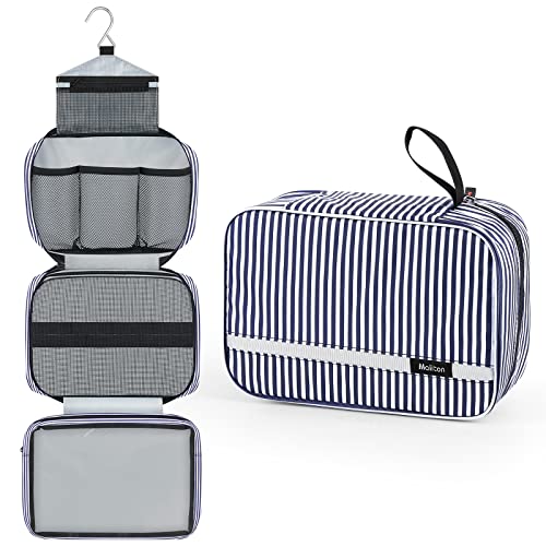 **Maliton Waterproof Hanging Toiletry Bag – 4 Compartments & Hook, Portable Travel Bathroom Organizer for Cosmetics, Shampoo, Toothbrush (Navy Blue Stripe) – Ideal for Camping, Gym, Business Trips**