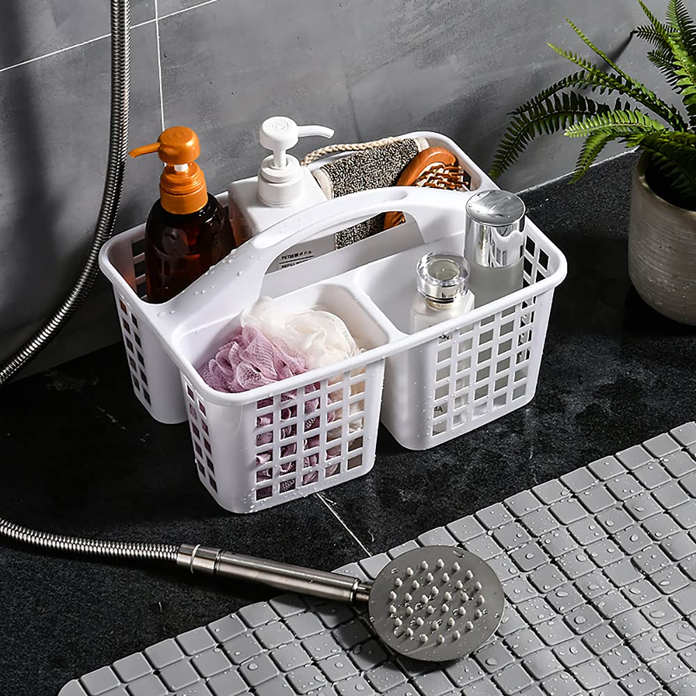 ALINK Plastic Shower Caddy Basket with 4 Compartments - Portable Bathroom Organizer with Handle for College Dorm, Apartment & Travel - White | Perfect for Shampoo, Soap & Toiletries Storage in Small Spaces