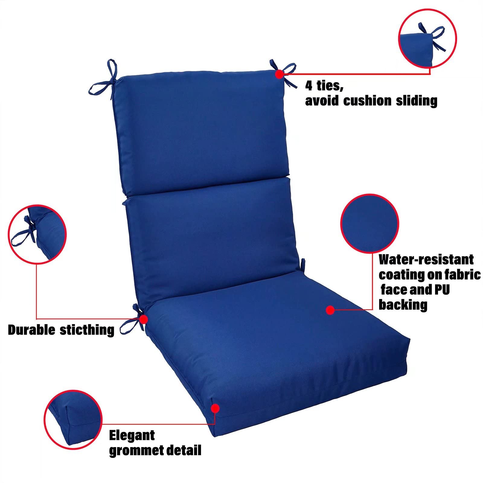 Premium High Back Deep Seat Cushions - Indoor/Outdoor Patio Furniture Cushions in Navy Blue - Perfect for Garden, Deck, Poolside & Living Room Comfort