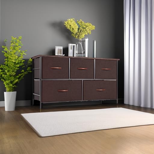 ROMOON 5-Drawer Fabric Dresser for Bedroom & Closet Organizer, Small Chest of Drawers for Nursery, Hallway Storage - Brown | Space-Saving Storage Solution for Small Spaces & Apartment Living