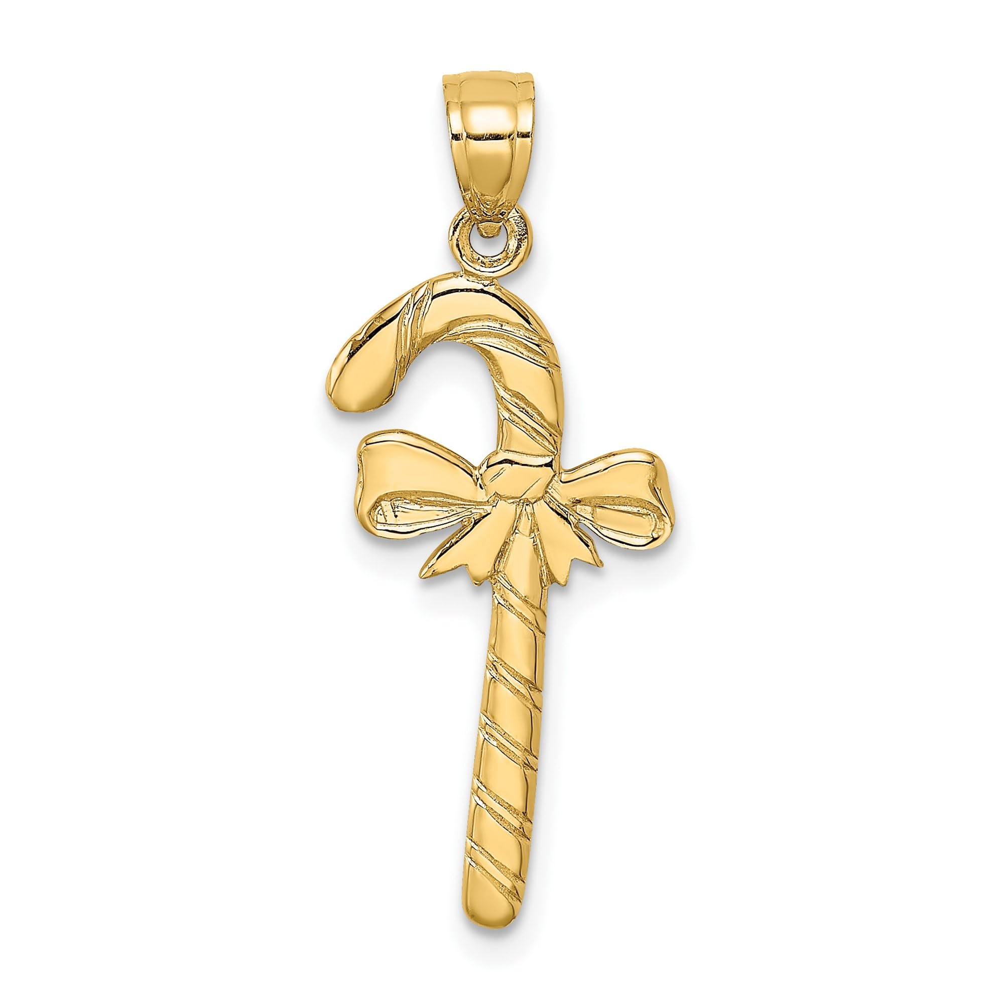 10K Solid Yellow Gold Candy Cane Necklace - Dainty Christmas Pendant Charm for Women - Perfect Holiday Gift for Her, Christmas Party & Festive Jewelry