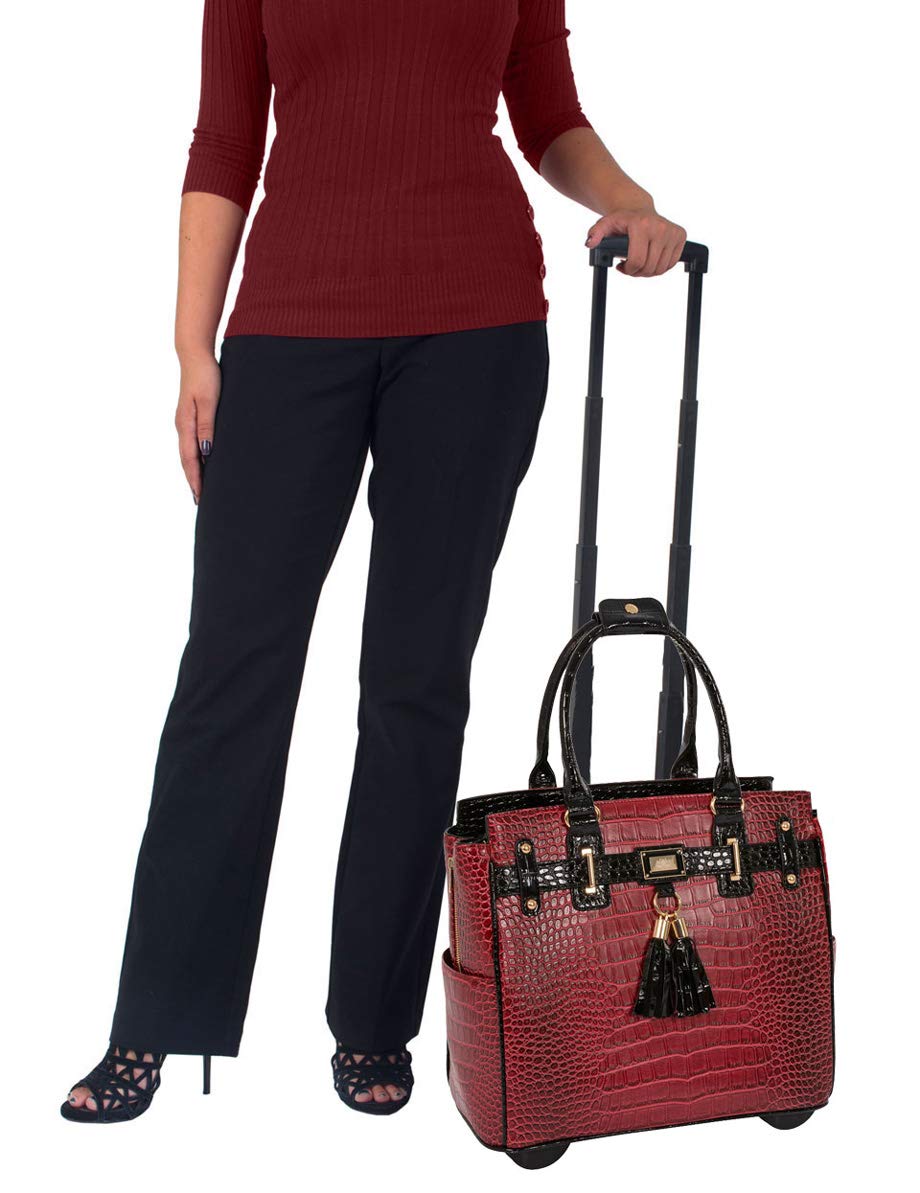 JKM & Company Rolling Tote Briefcase for Laptop, iPad, Tablet - Water-Resistant Computer Carryall Bag for Business Travel, Office Commute & College Students